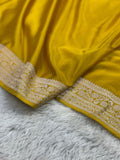 Mashru Silk Banarasi Saree Woven with Golden Zari in Plain with Grand Pallu