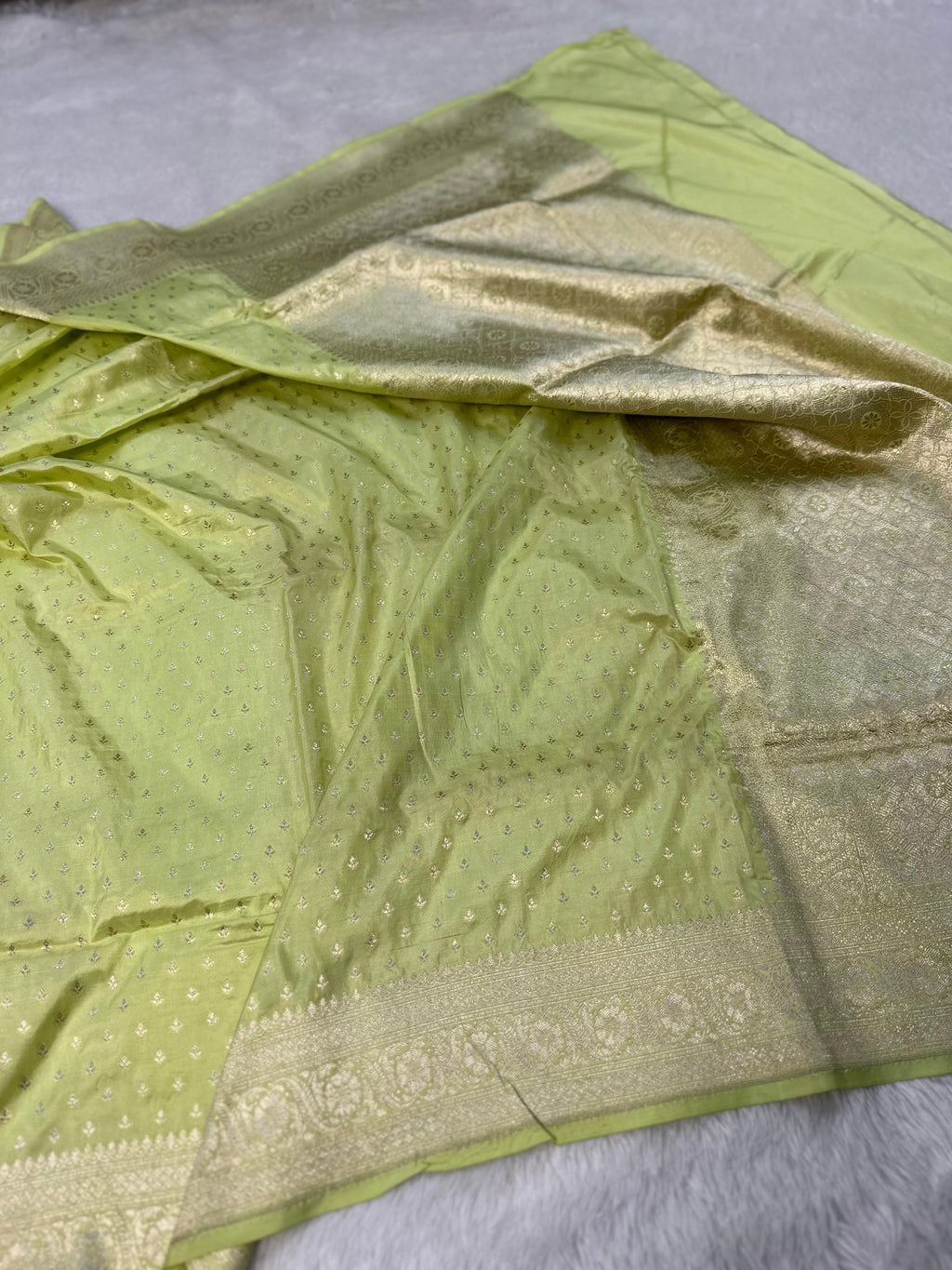 Pure Katan Silk Banarasi Saree Woven with Golden Zari in Buta Pattern