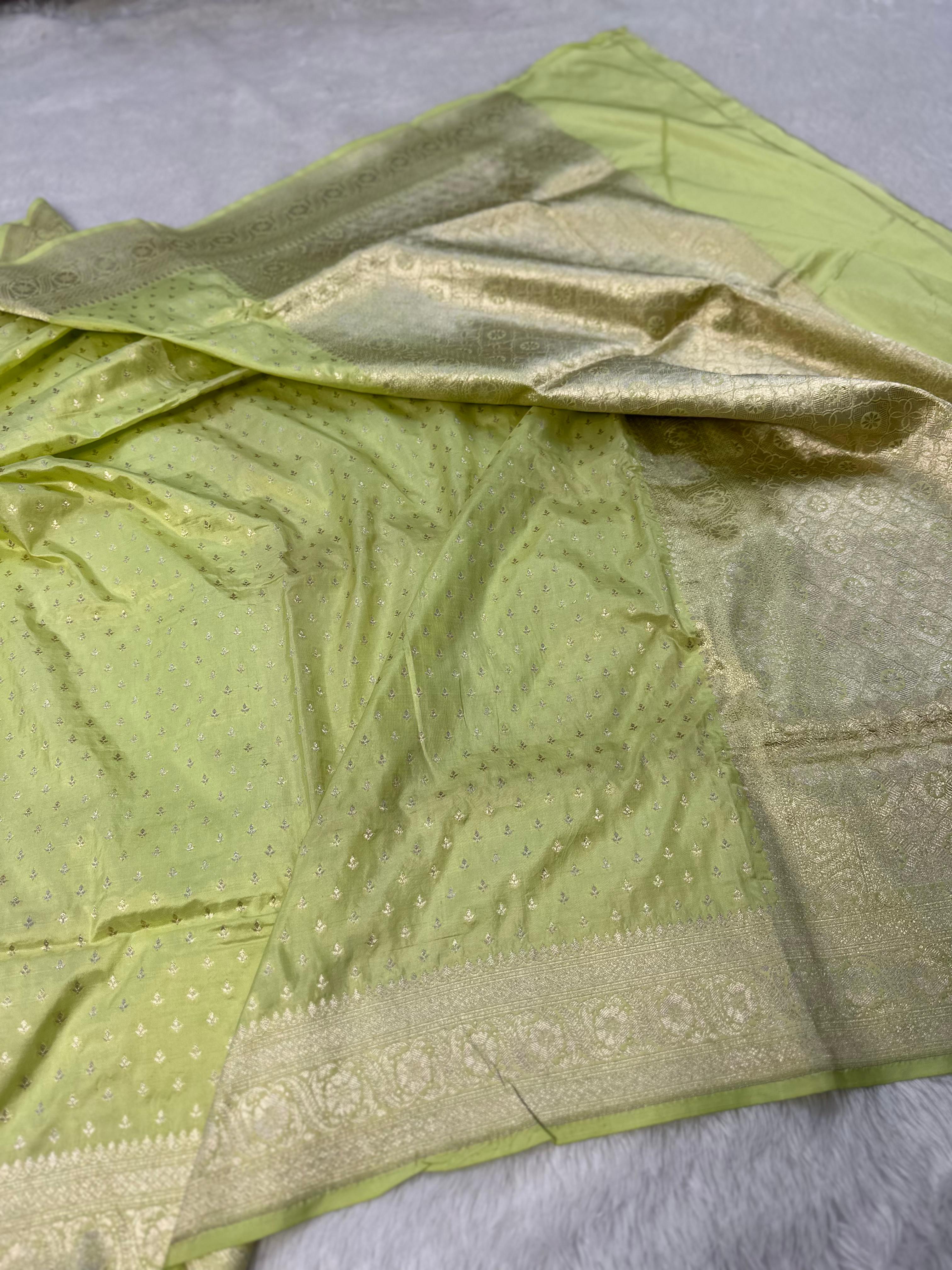 Pure Katan Silk Banarasi Saree Woven with Golden Zari in Buta Pattern