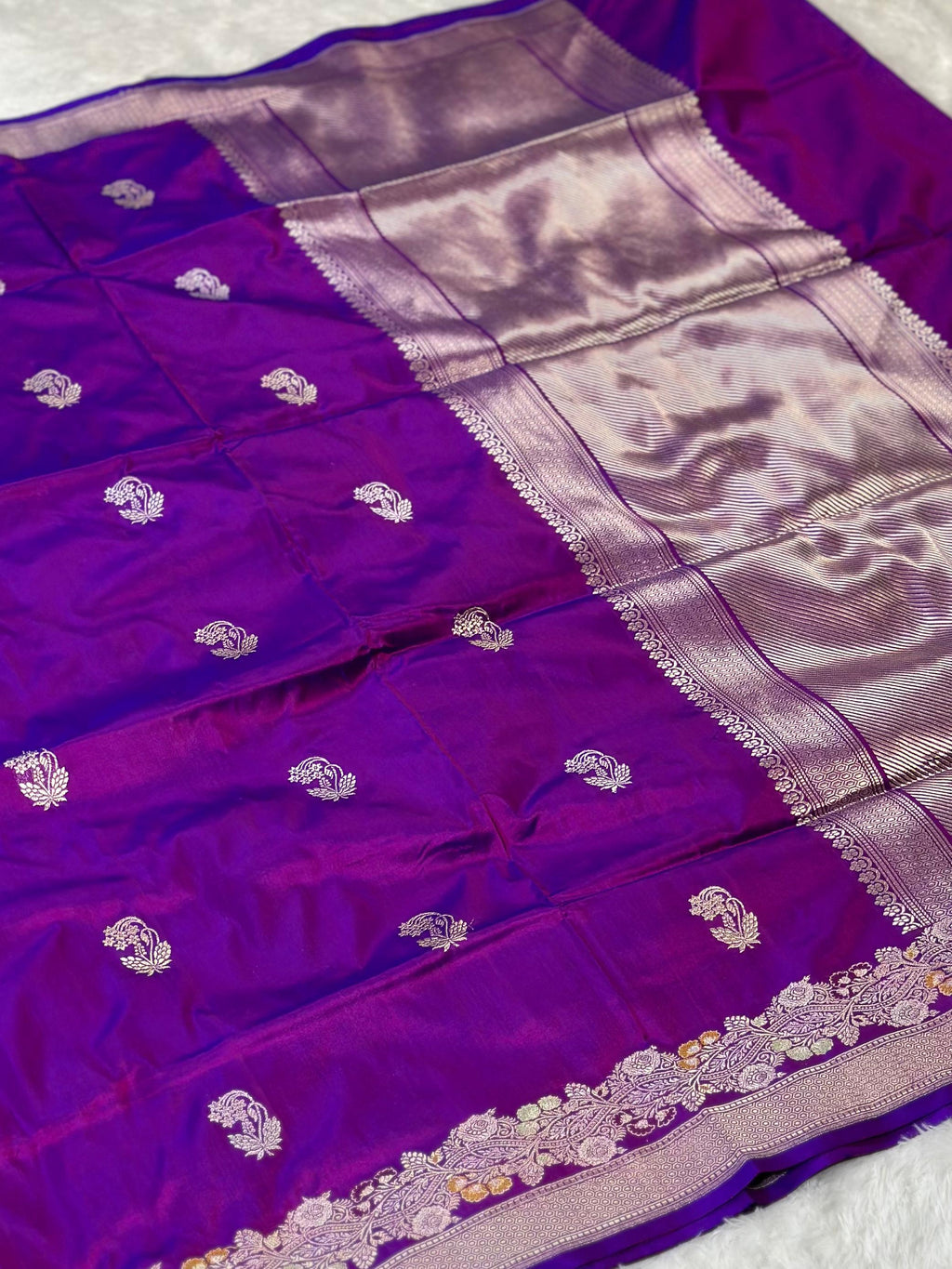 Royal Purple Pure Katan Silk Kadua Weave Banarasi Saree with Golden Buta