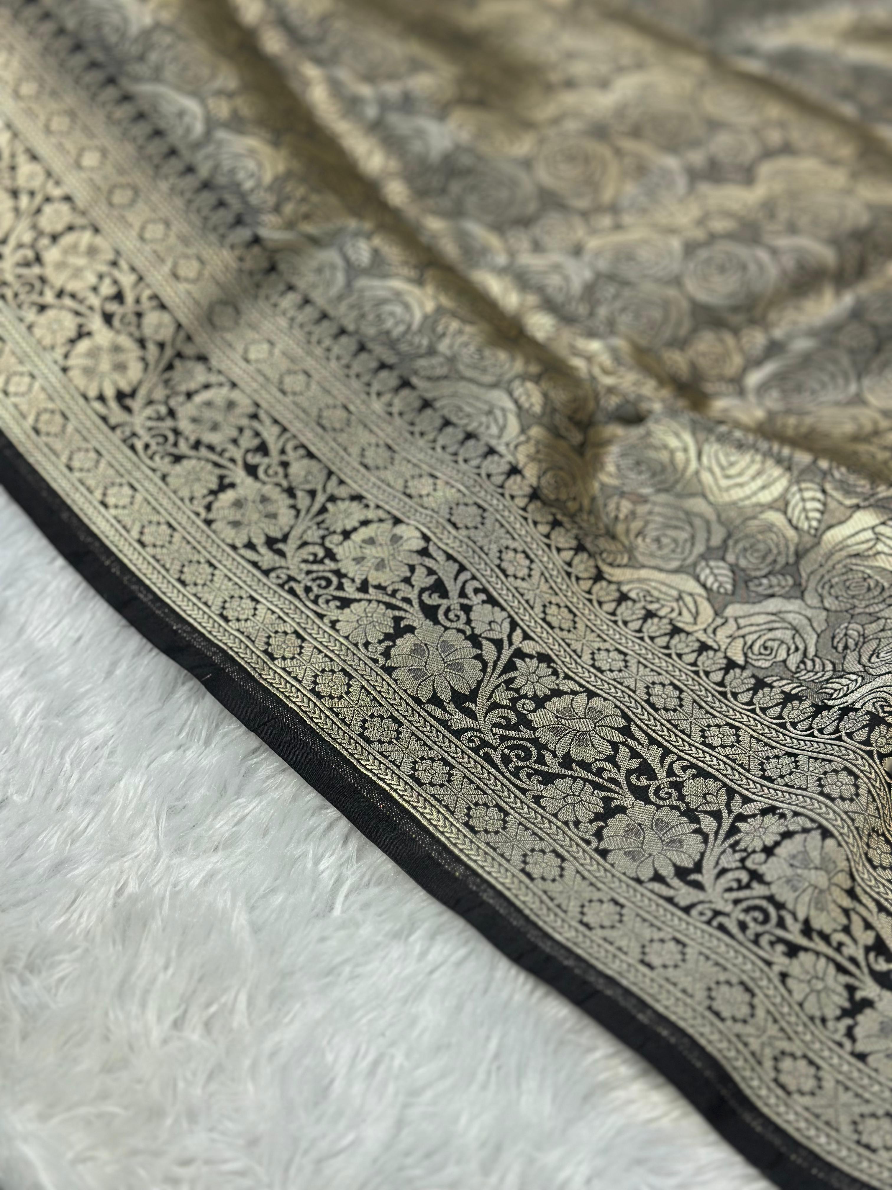 Pure Katan Silk Banarasi Saree Woven with Golden Zari in Brocade pattern