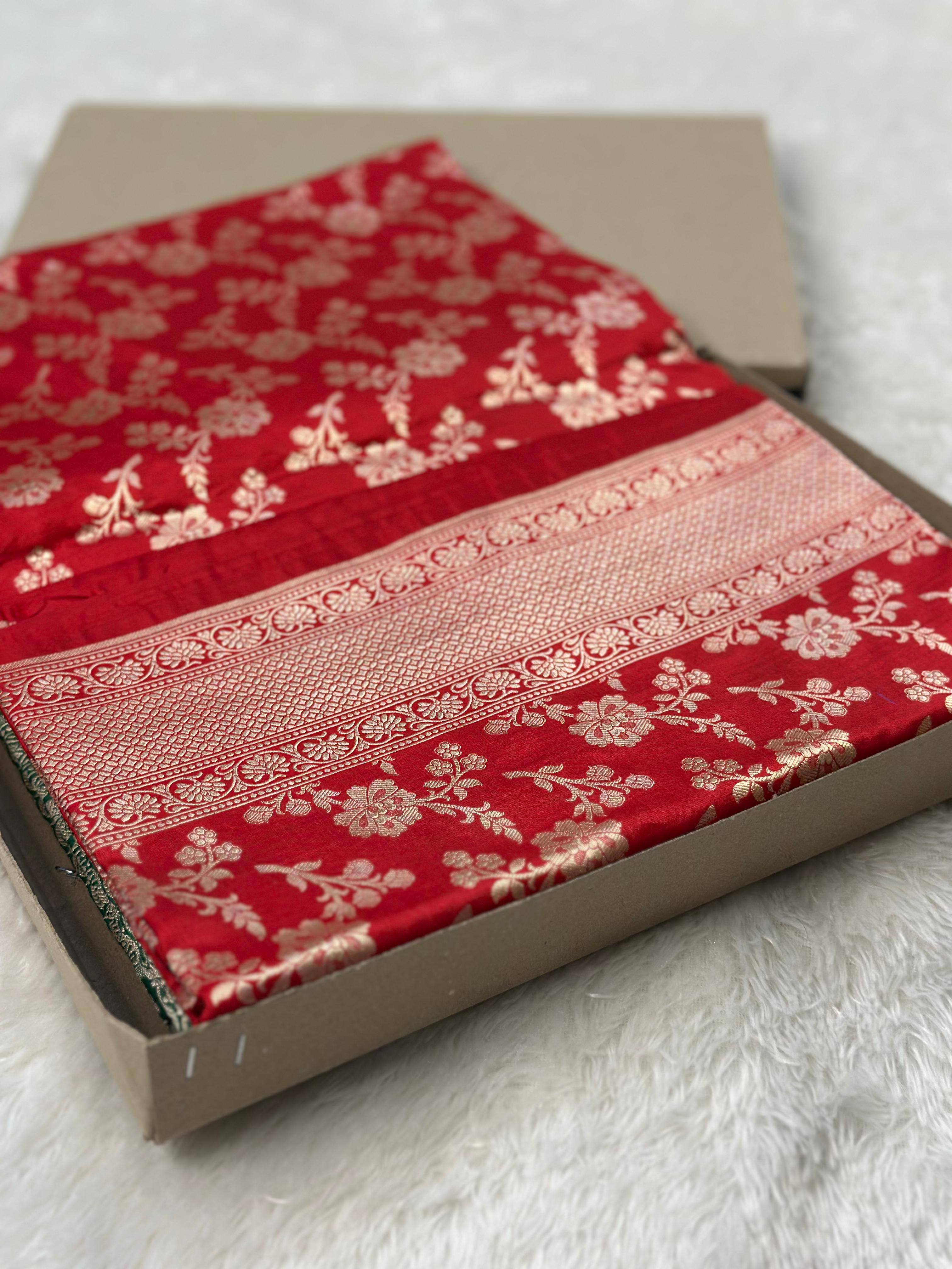 Pure Katan Silk Banarasi Saree Woven with Golden Zari in Jaal Pattern