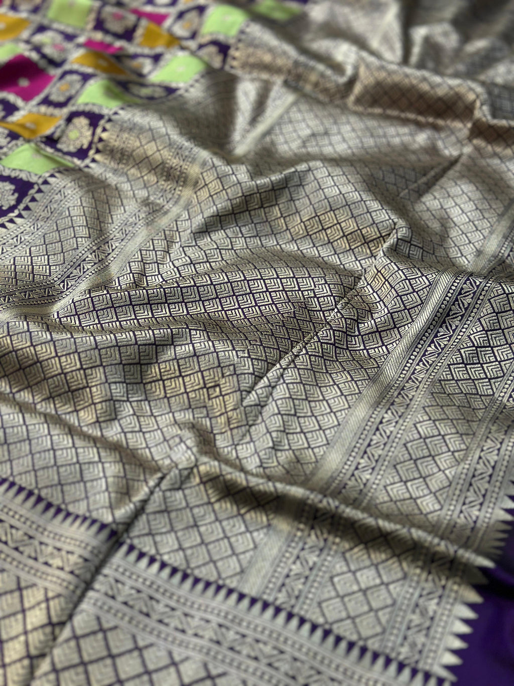 Pure Katan Silk Rangkaat Banarasi Saree Woven with Golden Zari in Multiple Block pattern