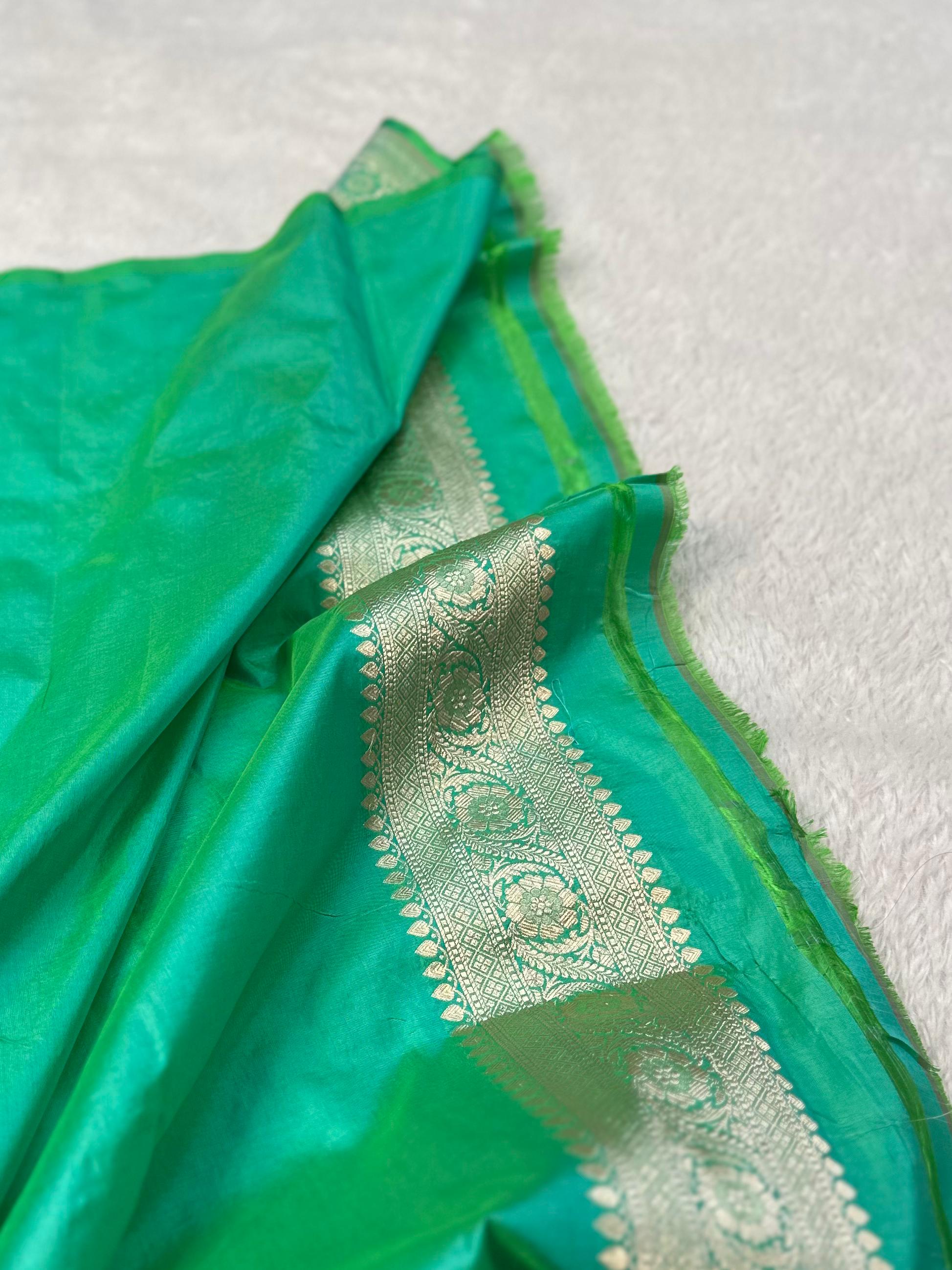 Pure Katan Silk Banarasi Saree Woven with Golden Zari in Buti Pattern