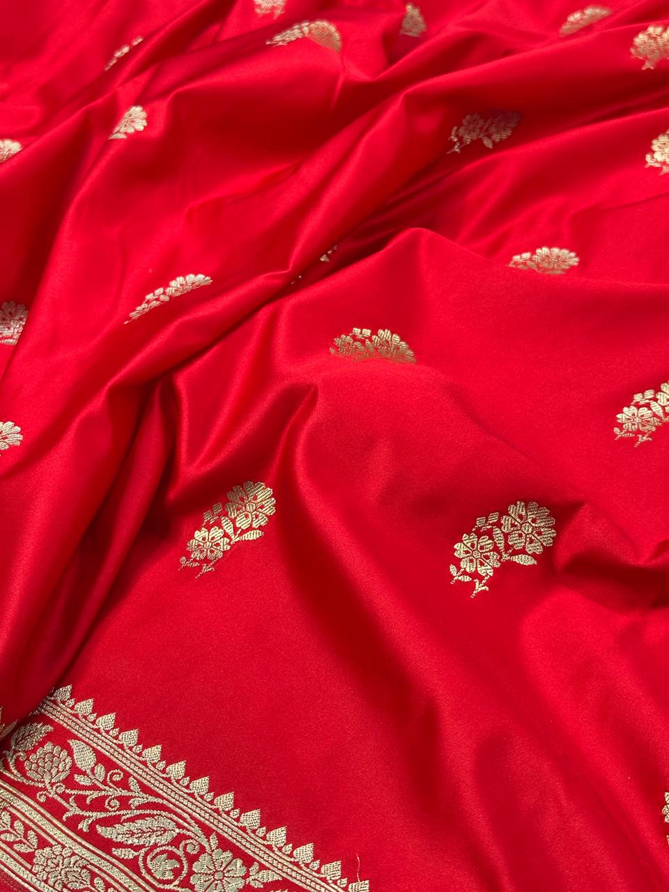Bridal Red Mashru SIlk Buti Banarasi Saree