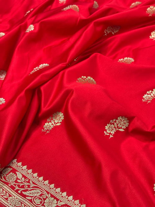 Bridal Red Mashru SIlk Buti Banarasi Saree