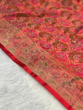 Satin Tanchui Jamawar Saree woven with golden zari multicolour paisley work
