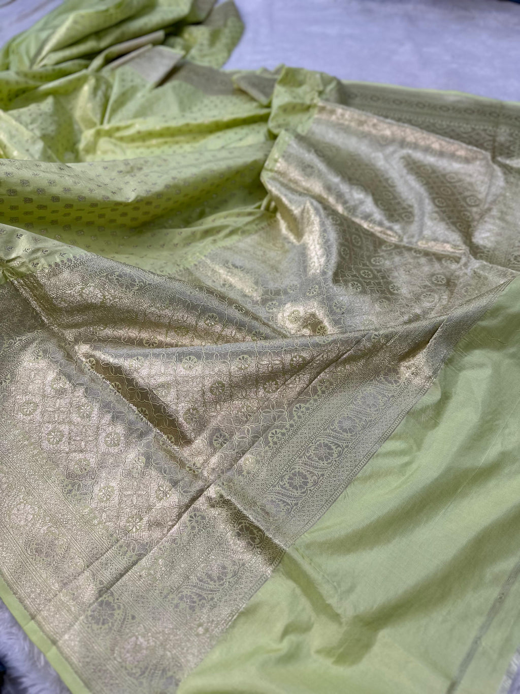 Pure Katan Silk Banarasi Saree Woven with Golden Zari in Buta Pattern