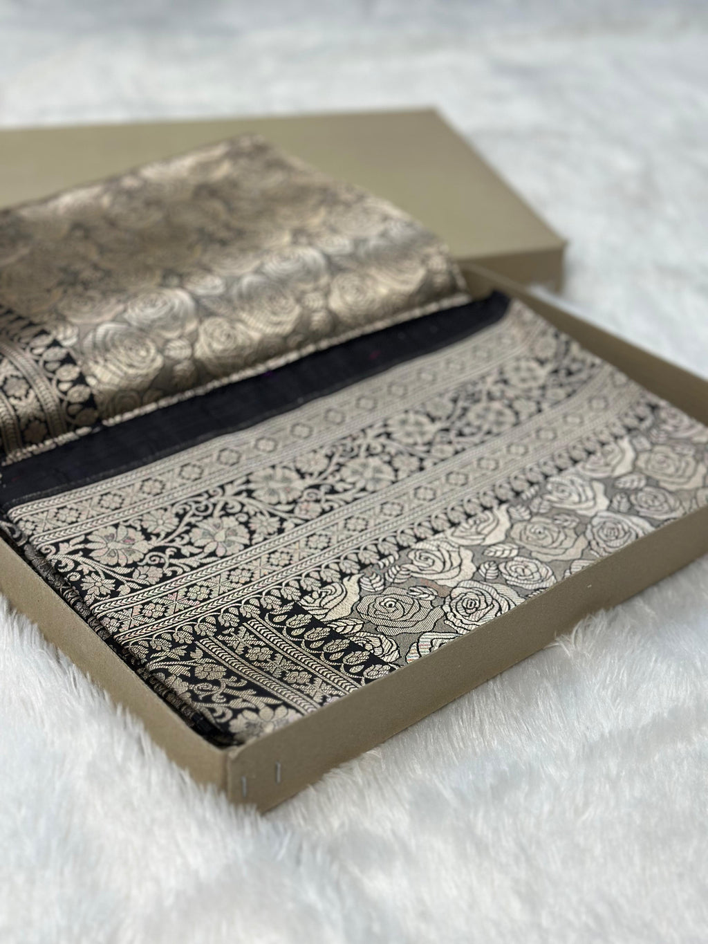 Pure Katan Silk Banarasi Saree Woven with Golden Zari in Brocade pattern