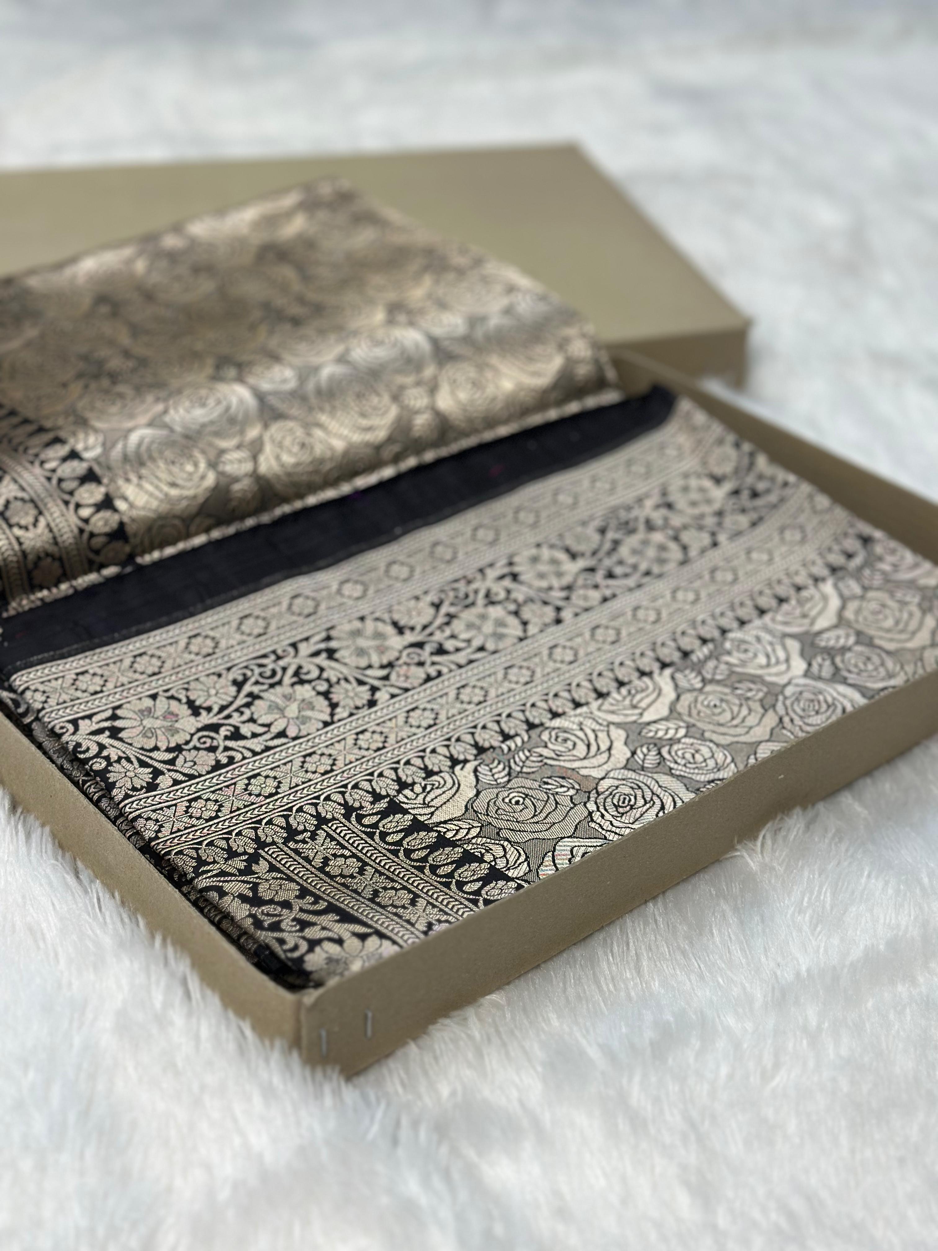Pure Katan Silk Banarasi Saree Woven with Golden Zari in Brocade pattern