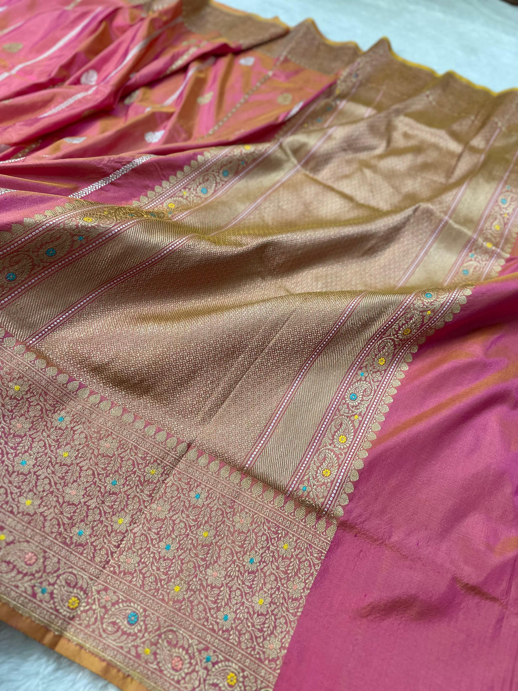 Pure Katan Silk Banarasi Saree Woven with Golden Zari in Buti Pattern
