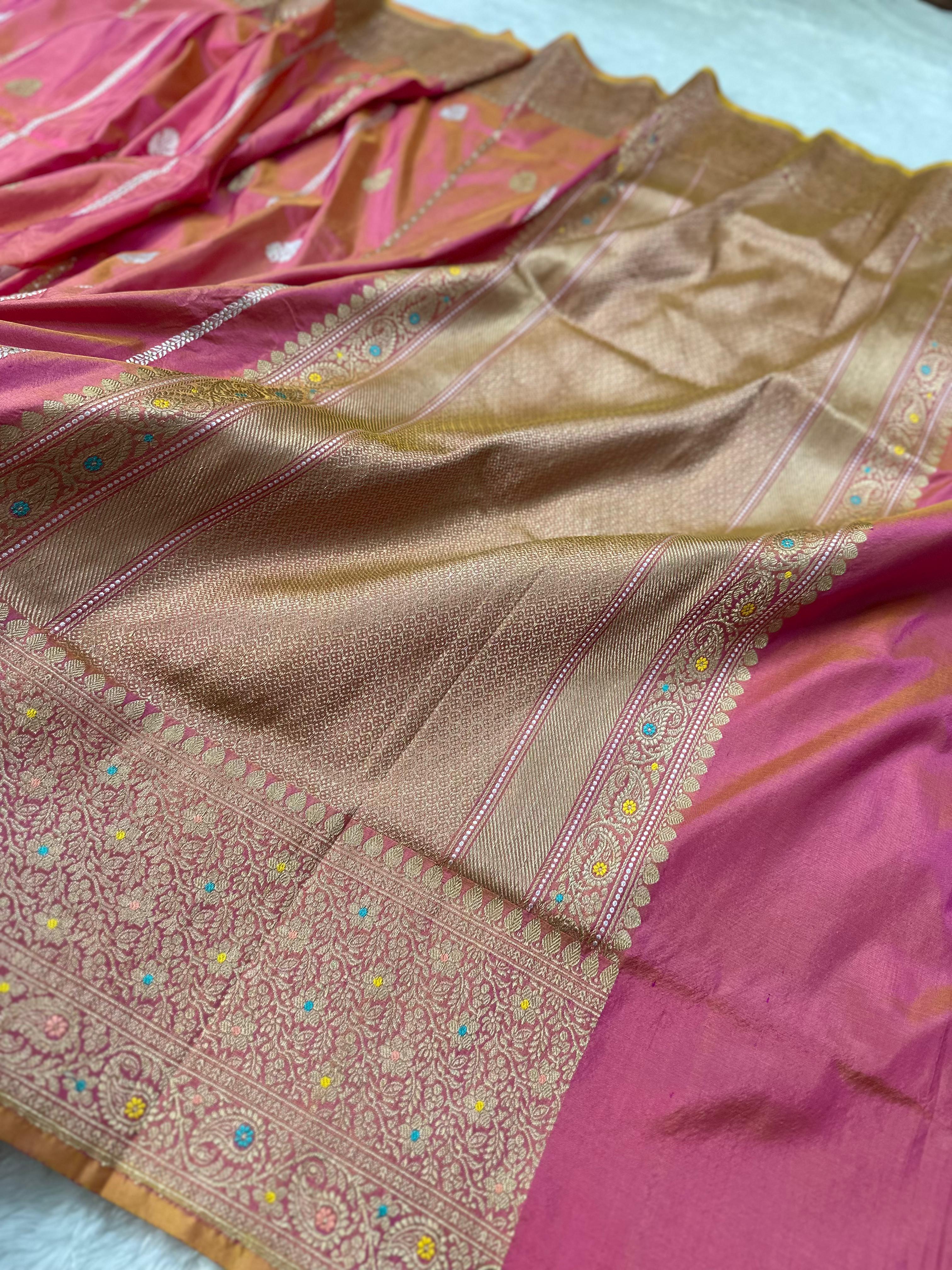 Pure Katan Silk Banarasi Saree Woven with Golden Zari in Buti Pattern