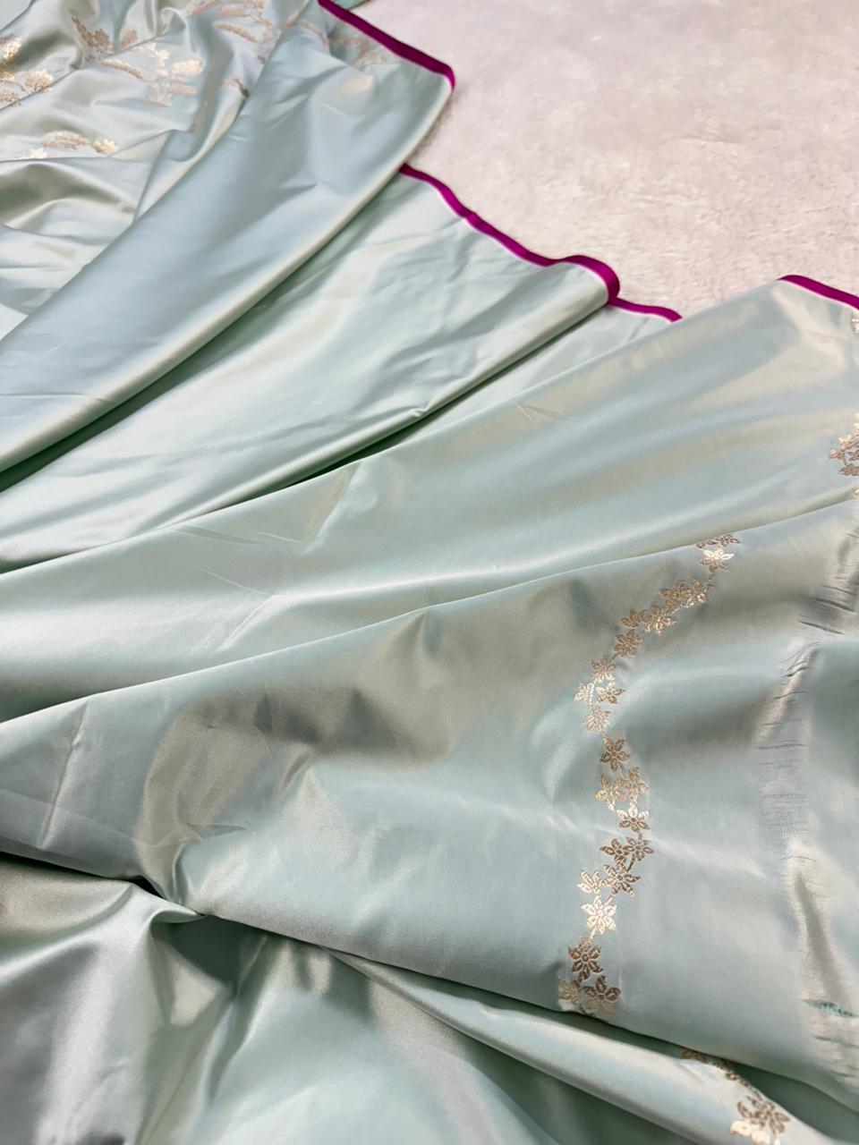 Mashru Silk Banarasi Saree Woven with Golden Zari in Buta Pattern