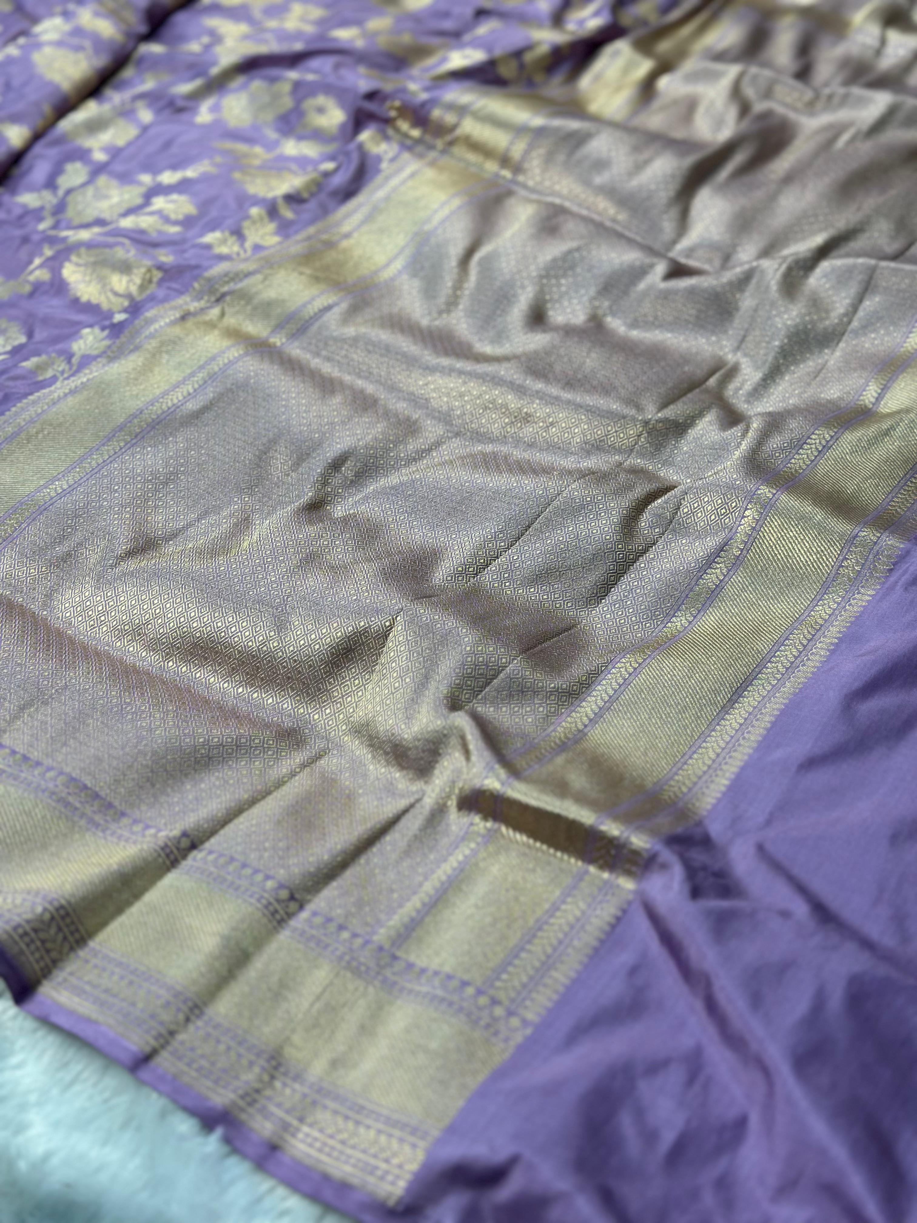 Pure Katan Silk Banarasi Saree Woven with Golden Zari in Flower jaal pattern