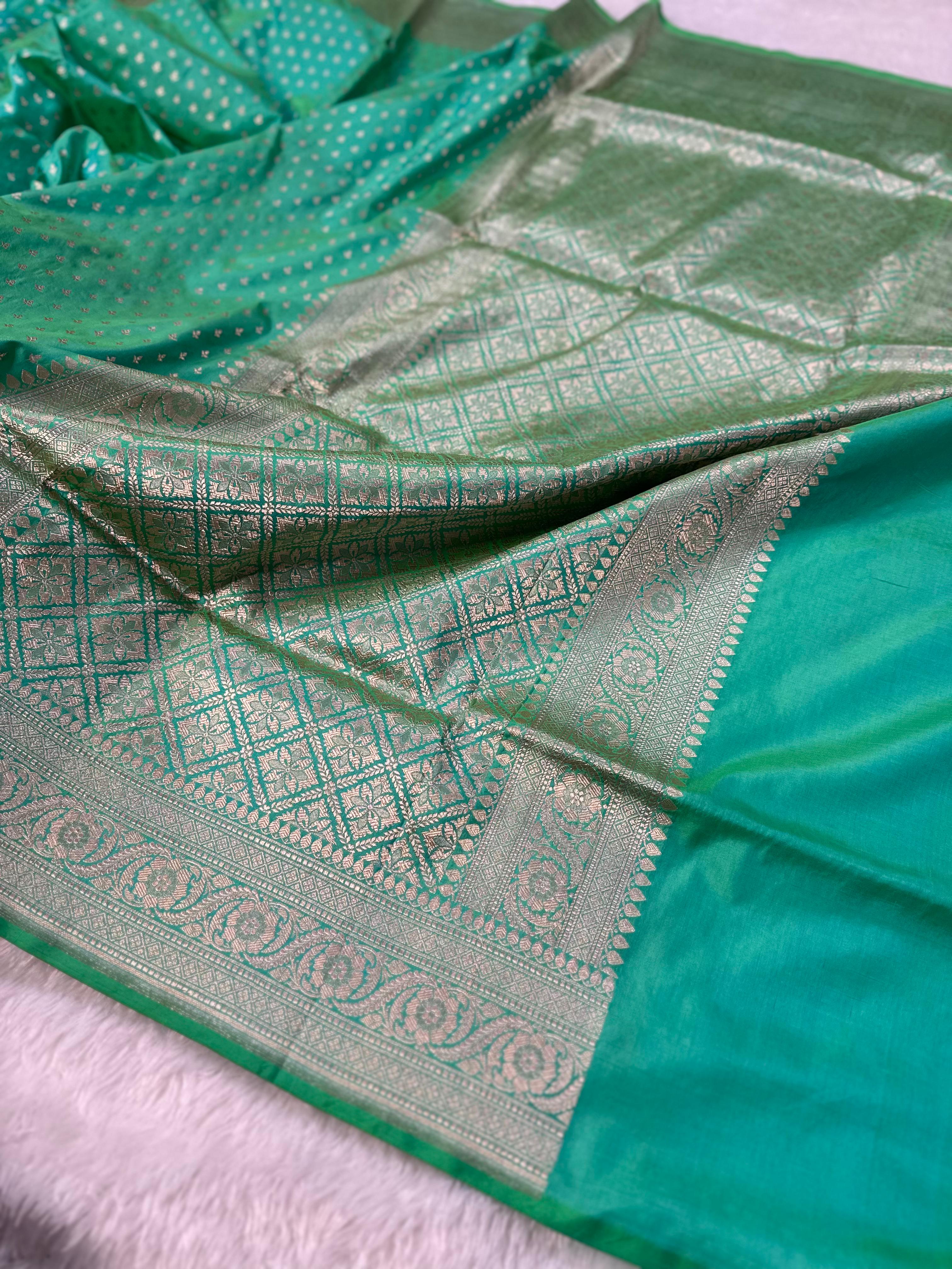 Pure Katan Silk Banarasi Saree Woven with Golden Zari in Buti Pattern
