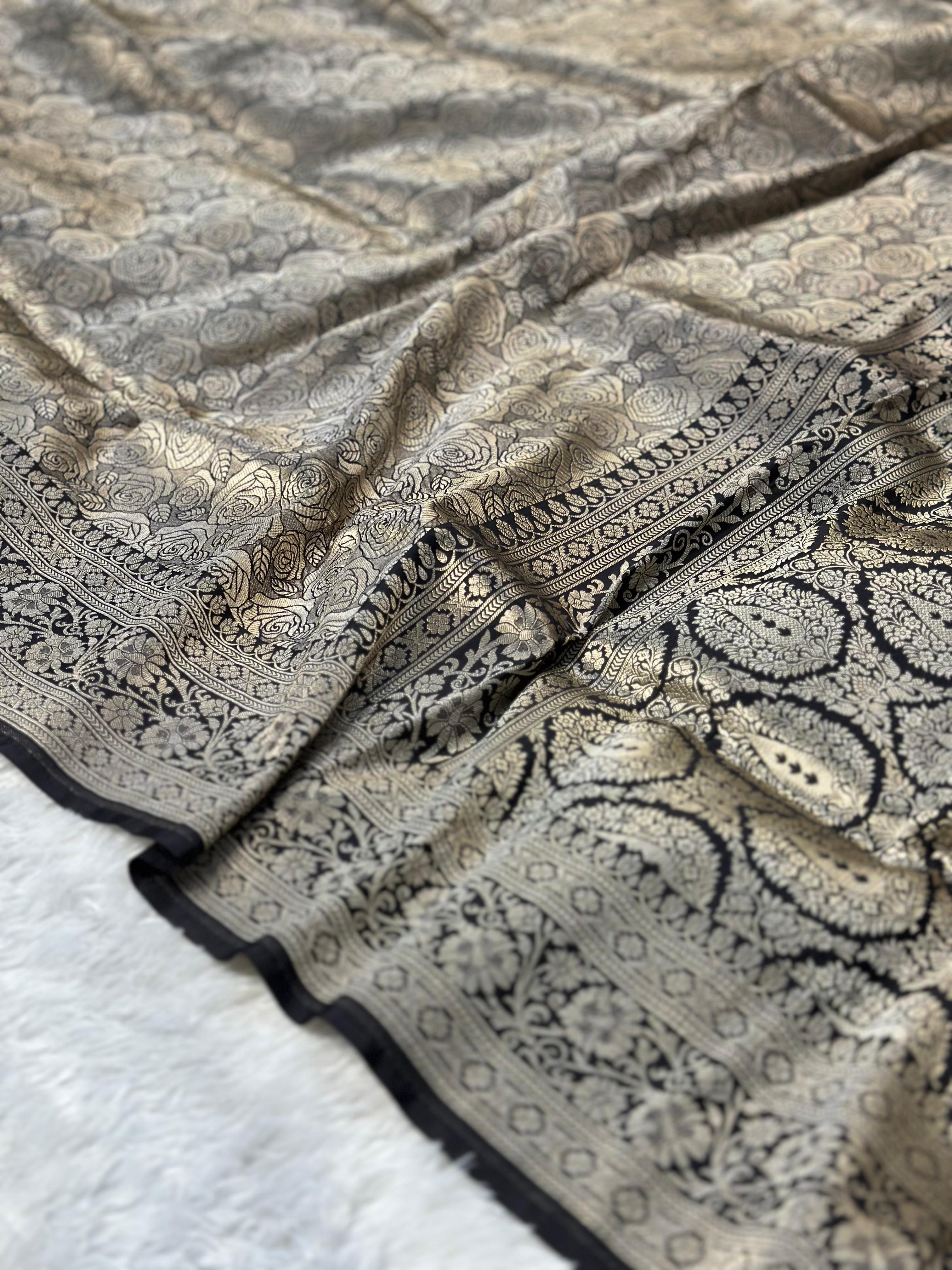 Pure Katan Silk Banarasi Saree Woven with Golden Zari in Brocade pattern