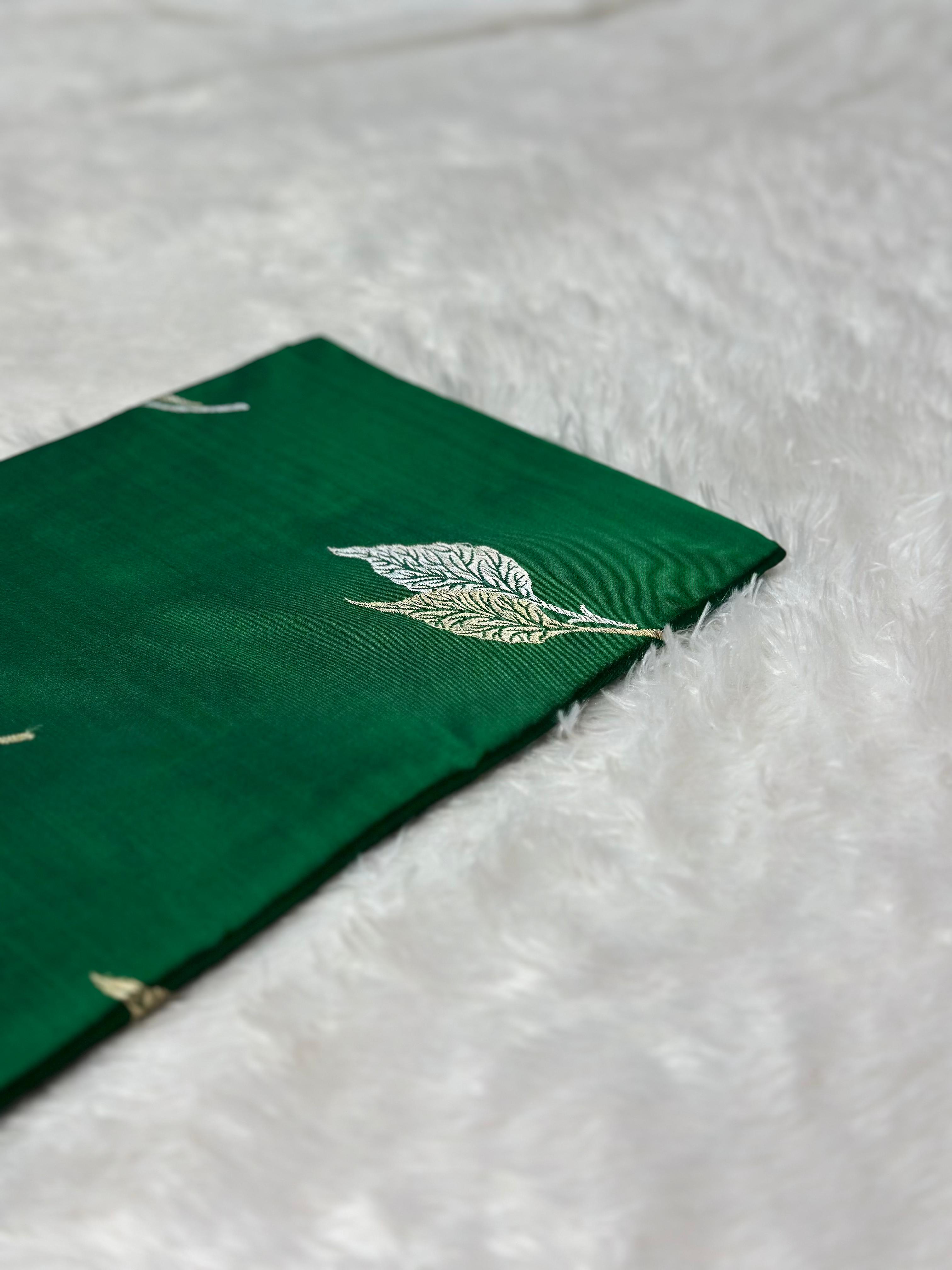 Royal Green Pure Katan Silk Kadua Weave Banarasi Saree with Gold and Silver Buta