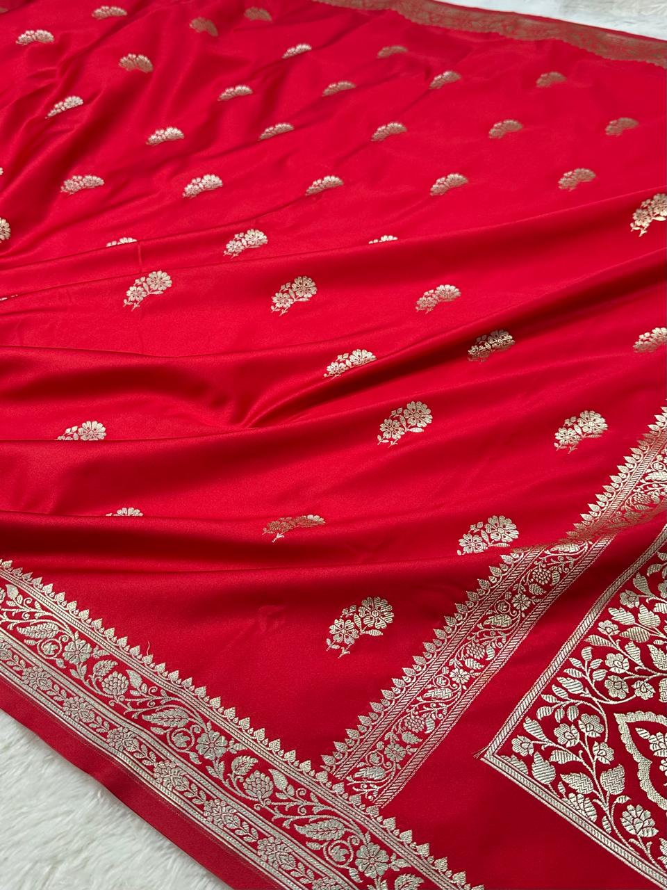Bridal Red Mashru SIlk Buti Banarasi Saree