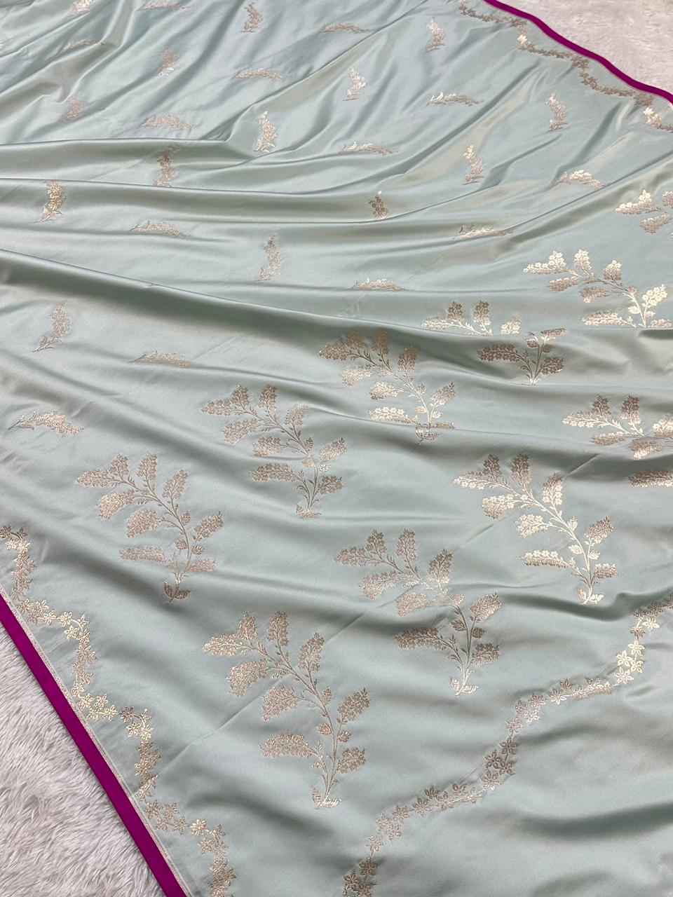 Mashru Silk Banarasi Saree Woven with Golden Zari in Buta Pattern