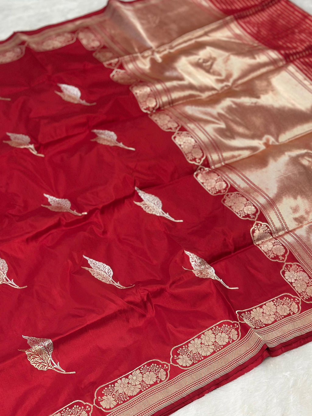 Bridal Red Pure Katan Silk Kadua Weave Banarasi Saree with Gold and Silver Buta