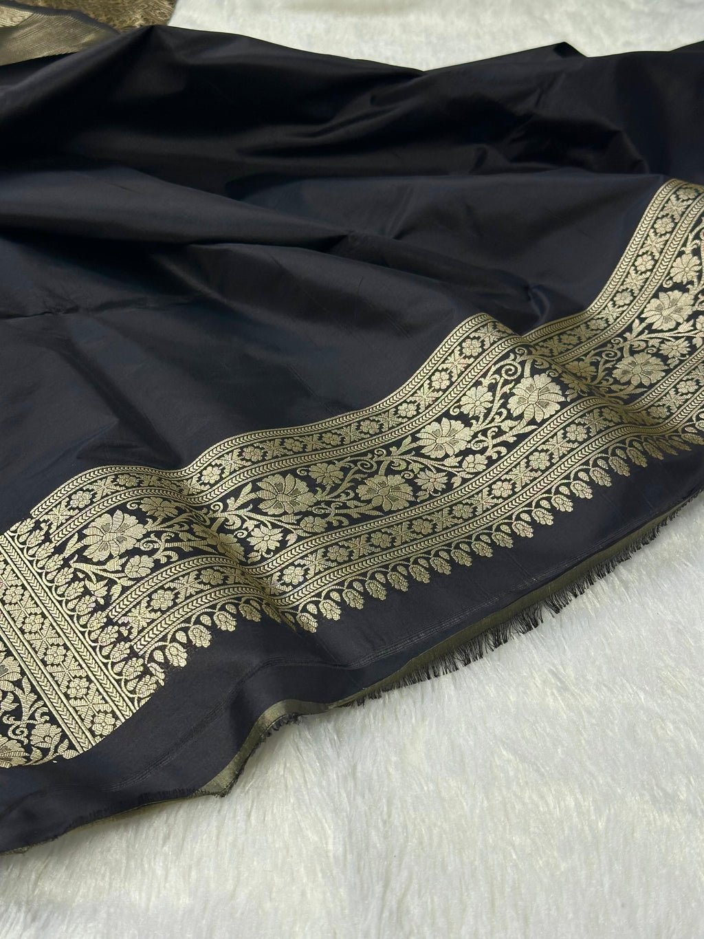 Pure Katan Silk Banarasi Saree Woven with Golden Zari in Brocade pattern