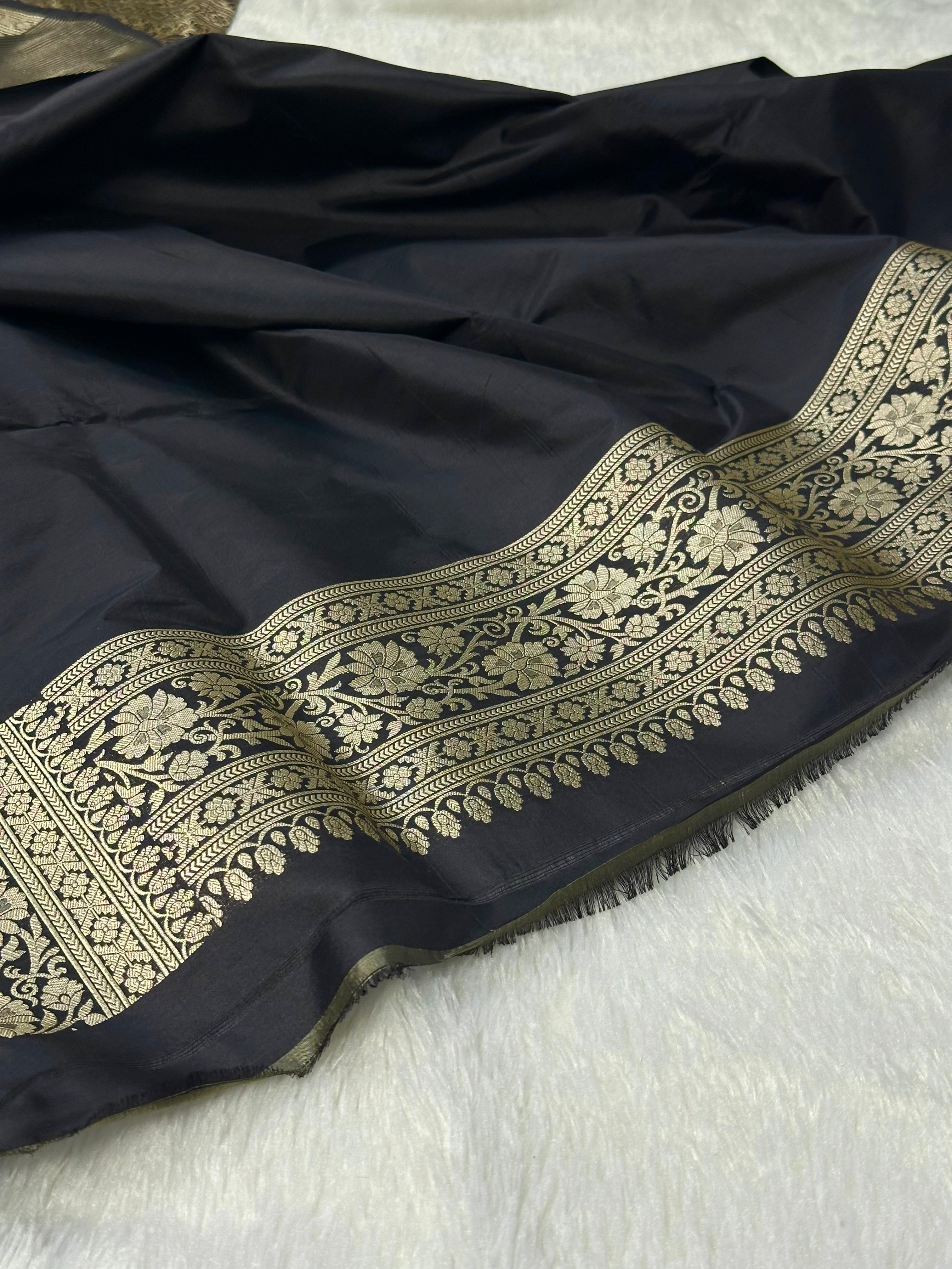 Pure Katan Silk Banarasi Saree Woven with Golden Zari in Brocade pattern
