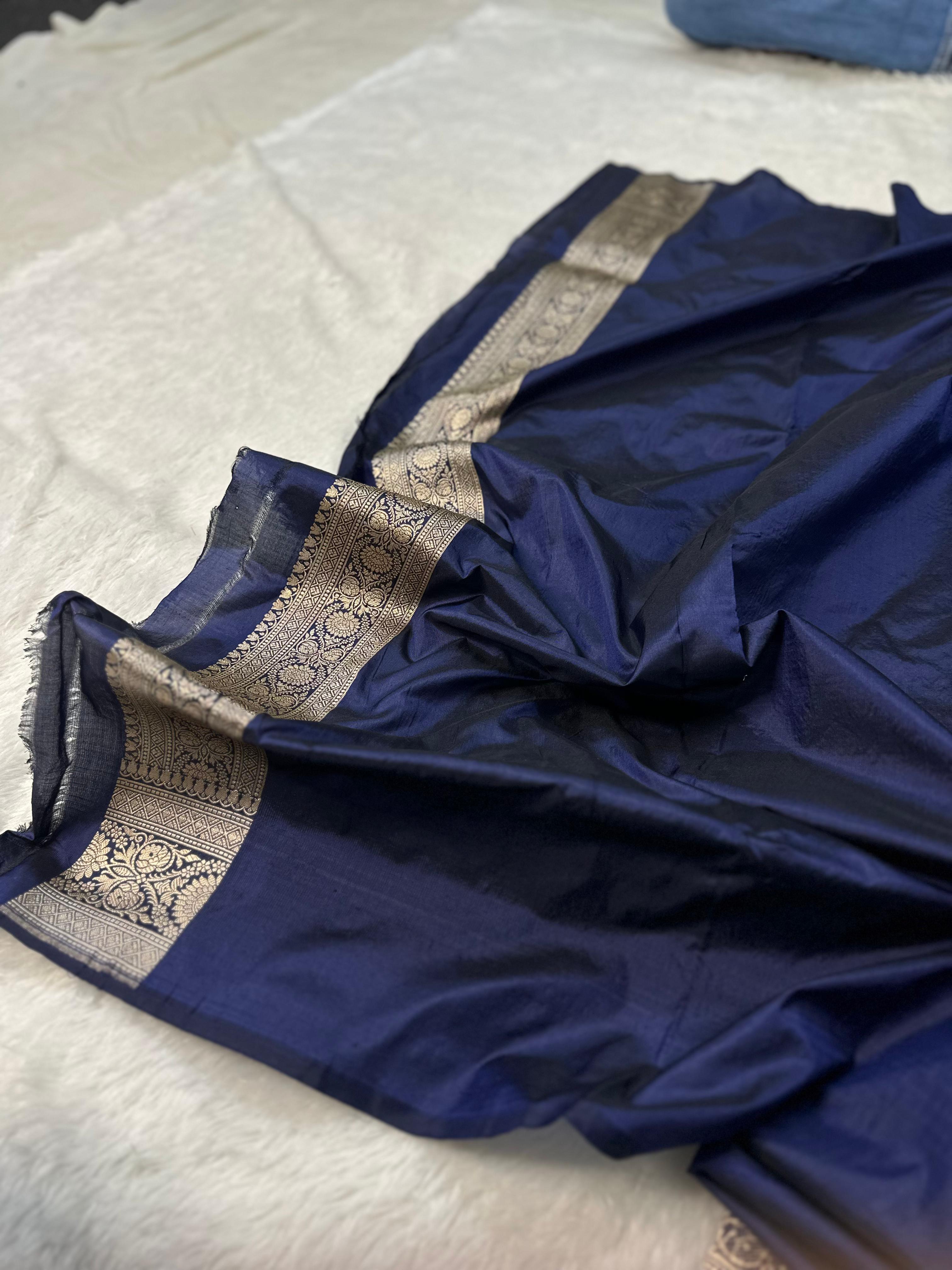 Pure Katan Silk Banarasi Saree Woven with Golden Zari in Jaal Pattern