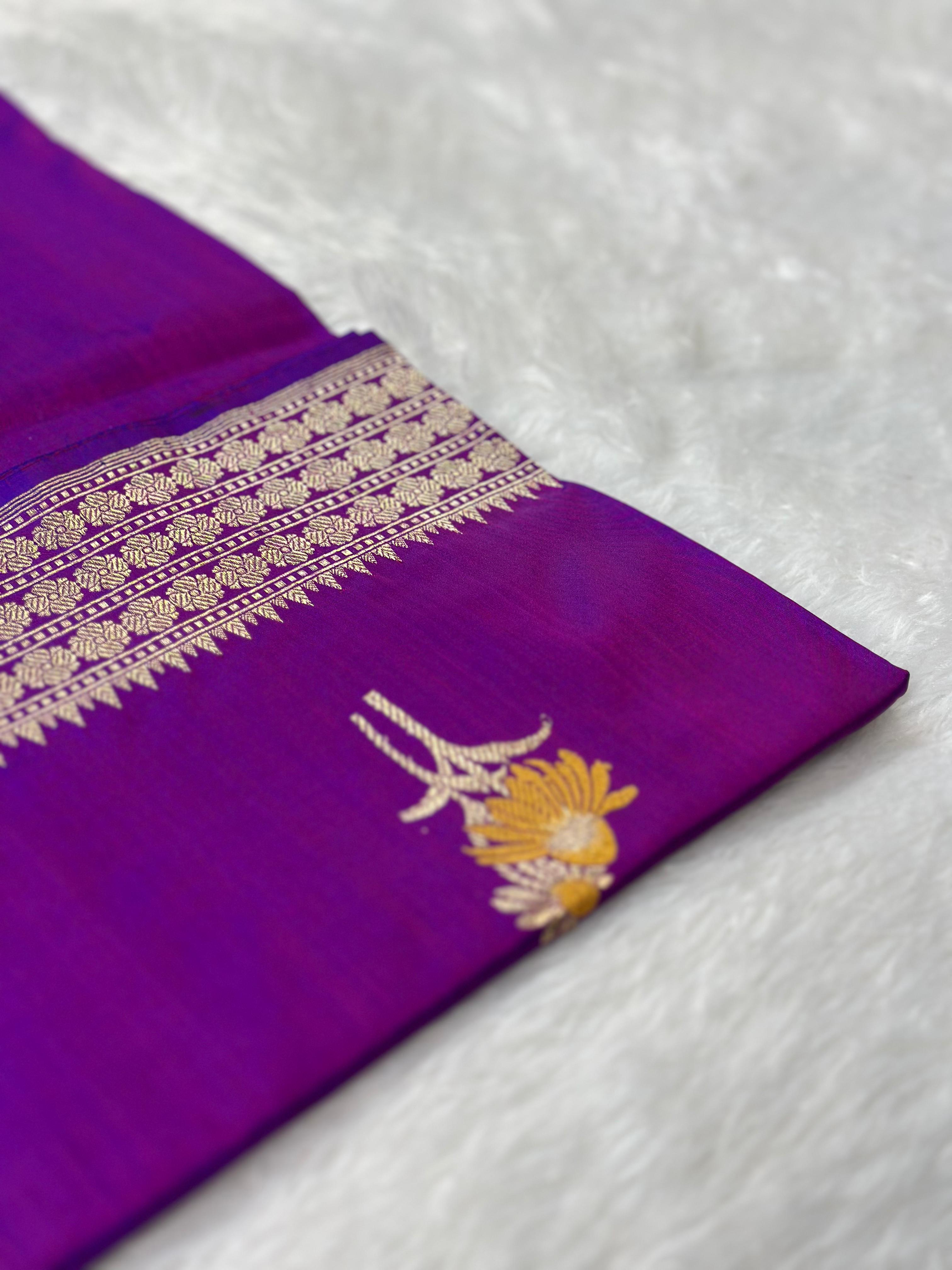 Royal Purple Pure Katan Silk Kadua Weave Banarasi Saree with Meenakari Buta