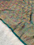 Satin Tanchui Jamawar Saree woven with golden zari multicolour paisley work
