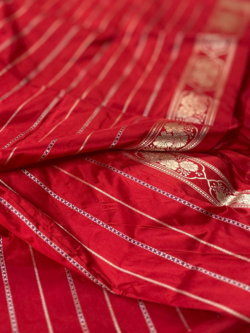 Bridal Red Pure Katan Silk Kadua Weave Banarasi Saree with Gold and Silver Buta