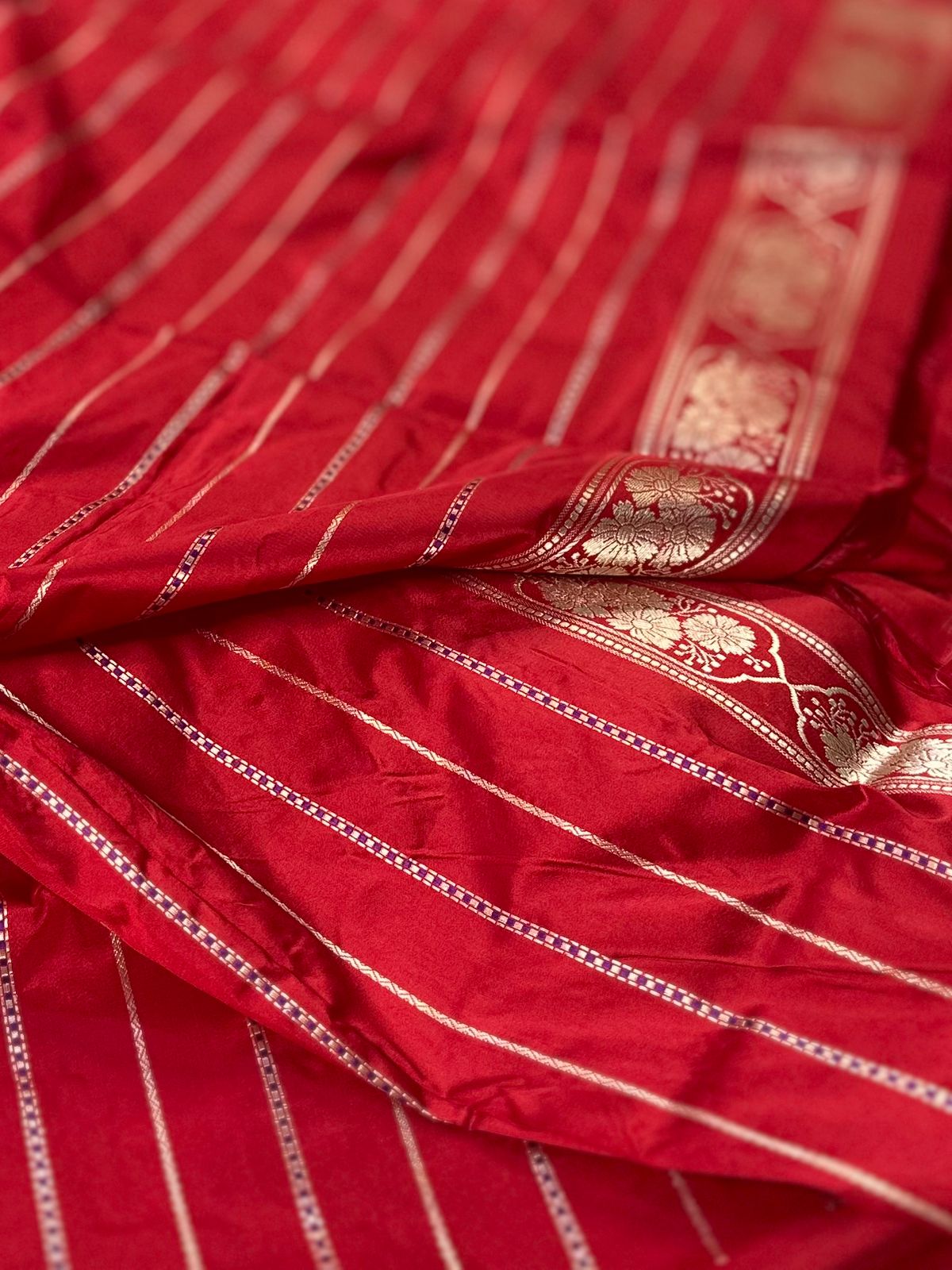 Bridal Red Pure Katan Silk Kadua Weave Banarasi Saree with Gold and Silver Buta
