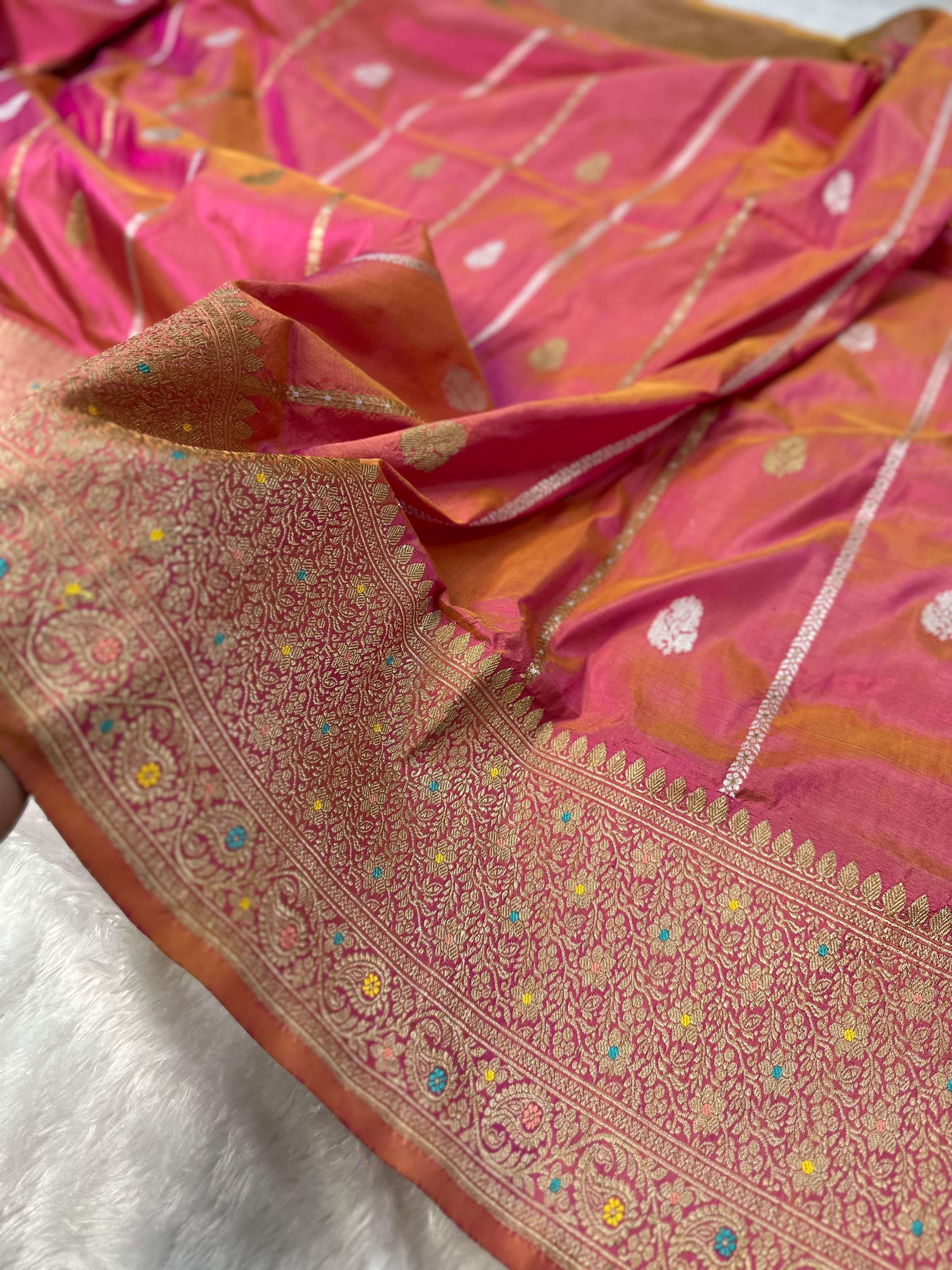 Pure Katan Silk Banarasi Saree Woven with Golden Zari in Buti Pattern