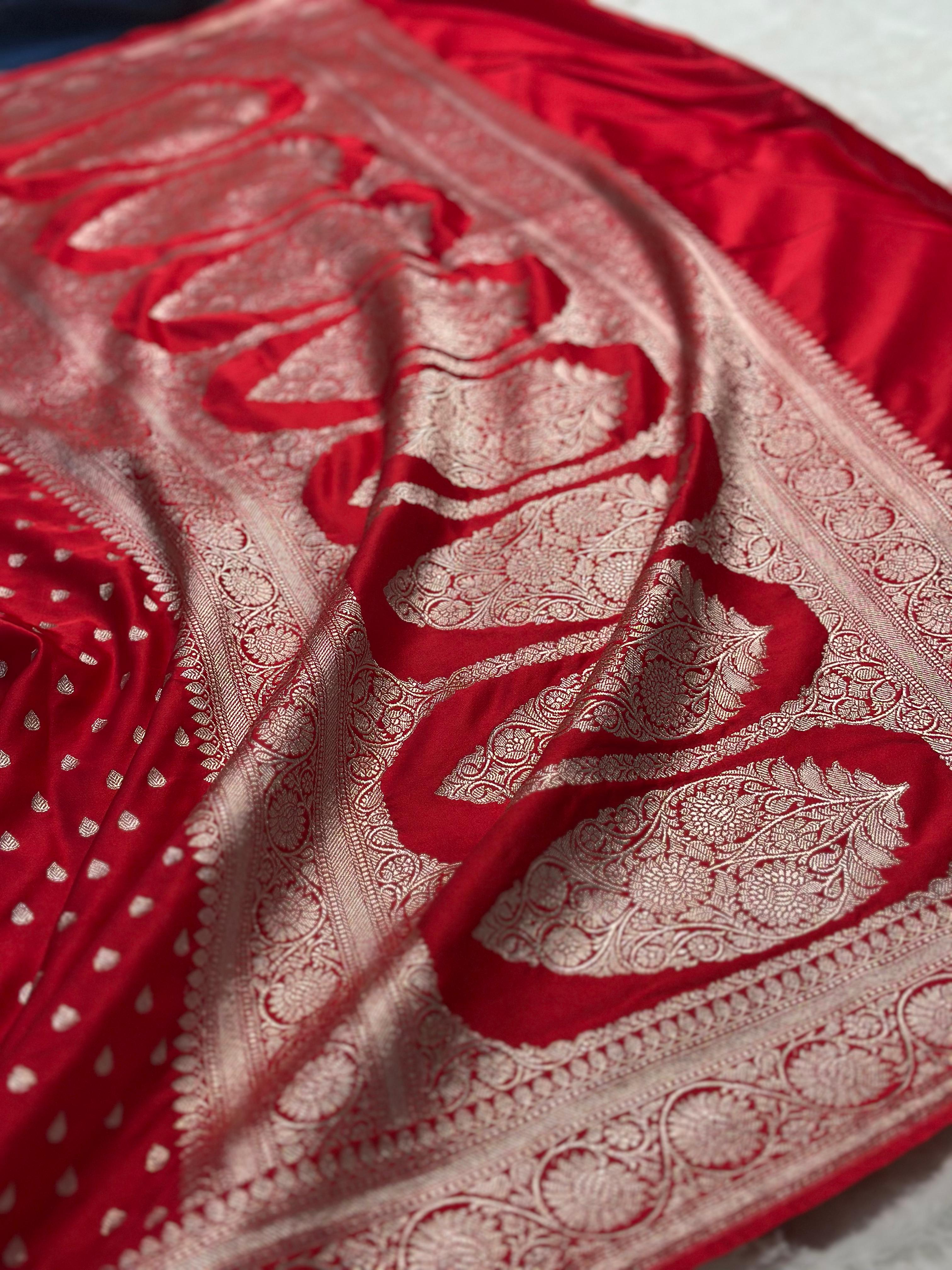 Bridal Red Mashru Silk Buti Saree