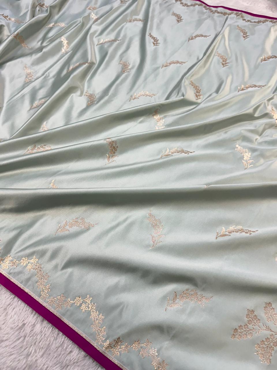 Mashru Silk Banarasi Saree Woven with Golden Zari in Buta Pattern