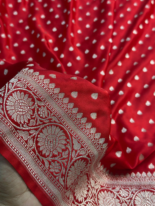 Bridal Red Mashru Silk Buti Saree