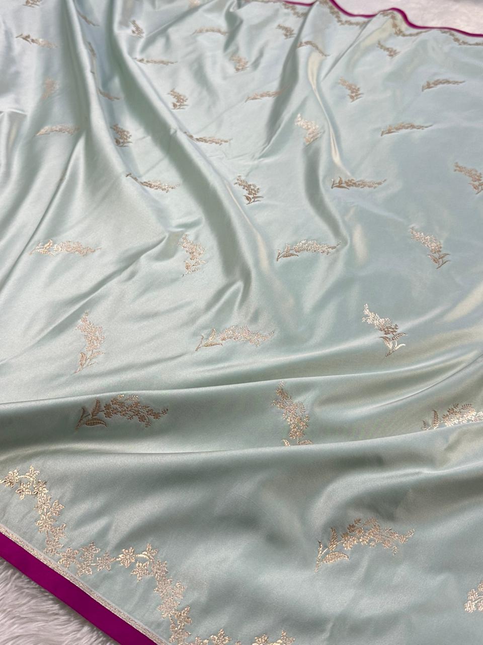 Mashru Silk Banarasi Saree Woven with Golden Zari in Buta Pattern