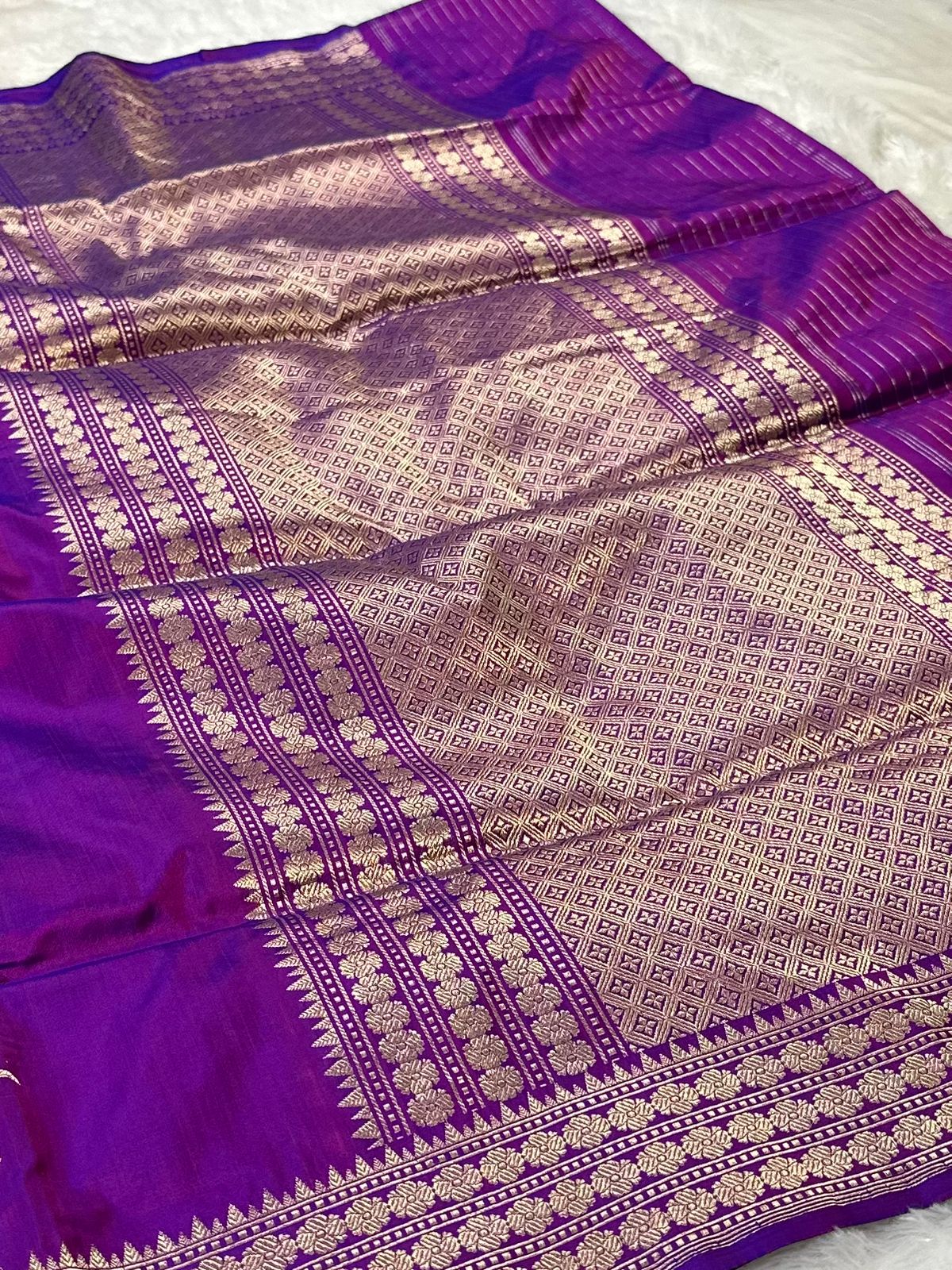 Royal Purple Pure Katan Silk Kadua Weave Banarasi Saree with Meenakari Buta