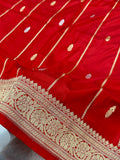 Bridal Red Pure Katan Silk Kadua Weaved Buti Saree.