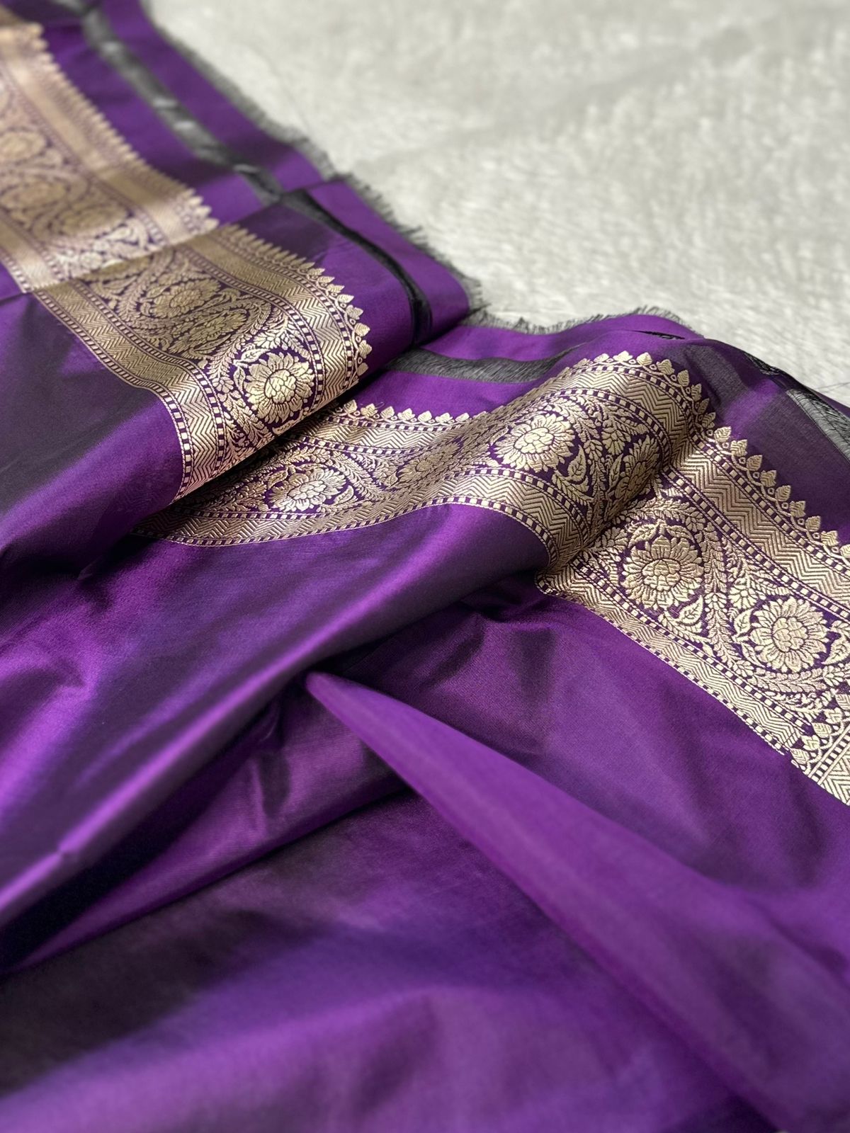 Royal Purple Pure Katan Silk Kadua Weave Banarasi Saree with Gold and Silver Buta