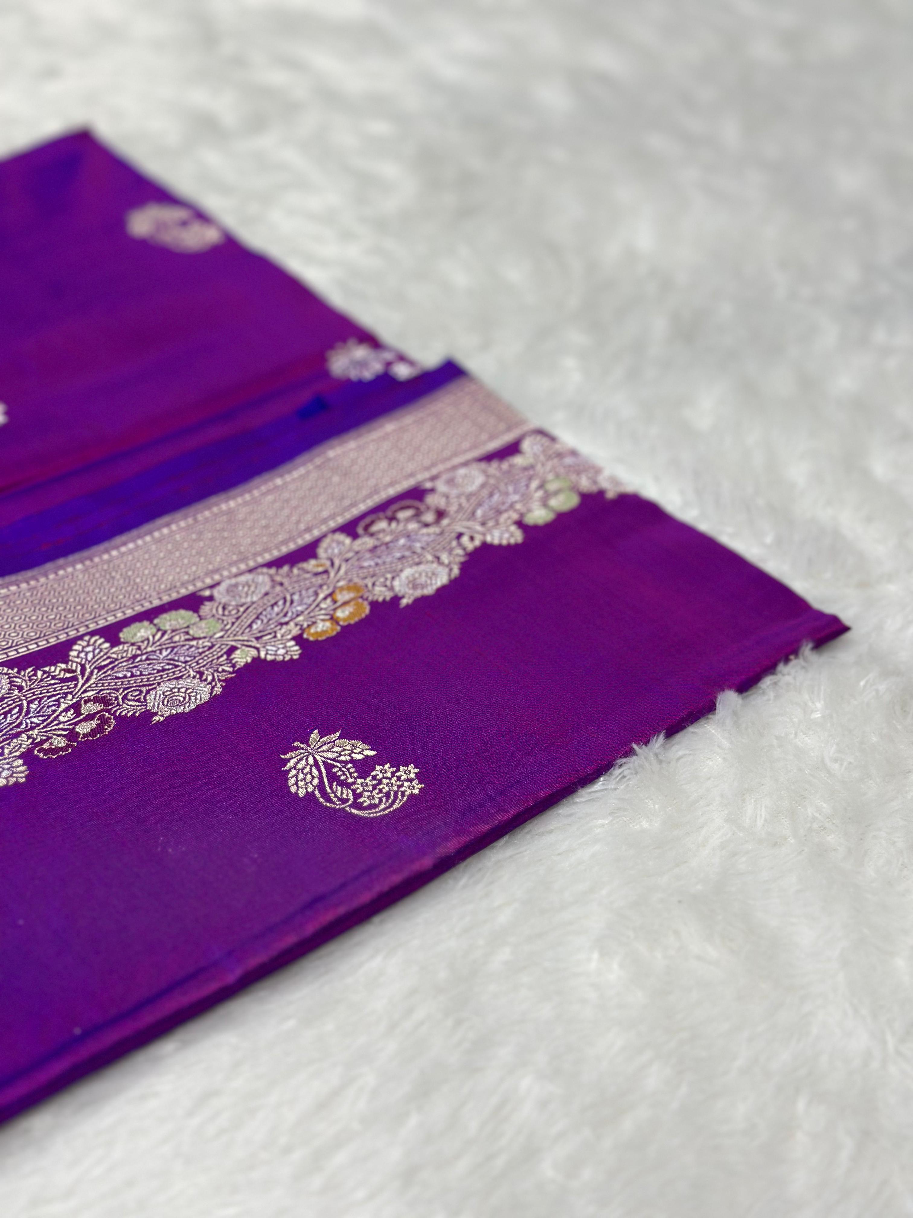 Royal Purple Pure Katan Silk Kadua Weave Banarasi Saree with Golden Buta