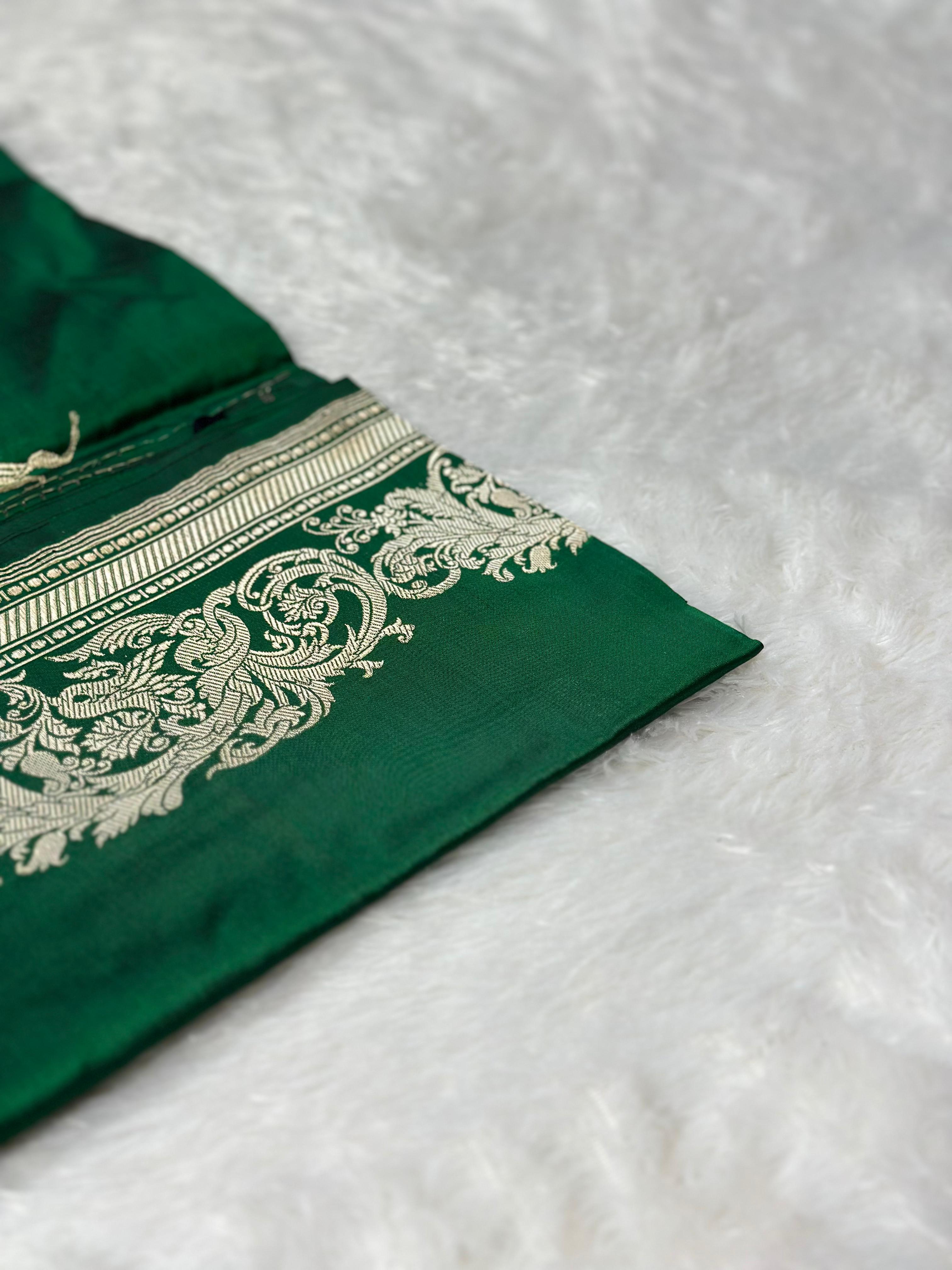 Royal Green Pure Katan Silk Kadua Weave Banarasi Saree with Meenakari Buta