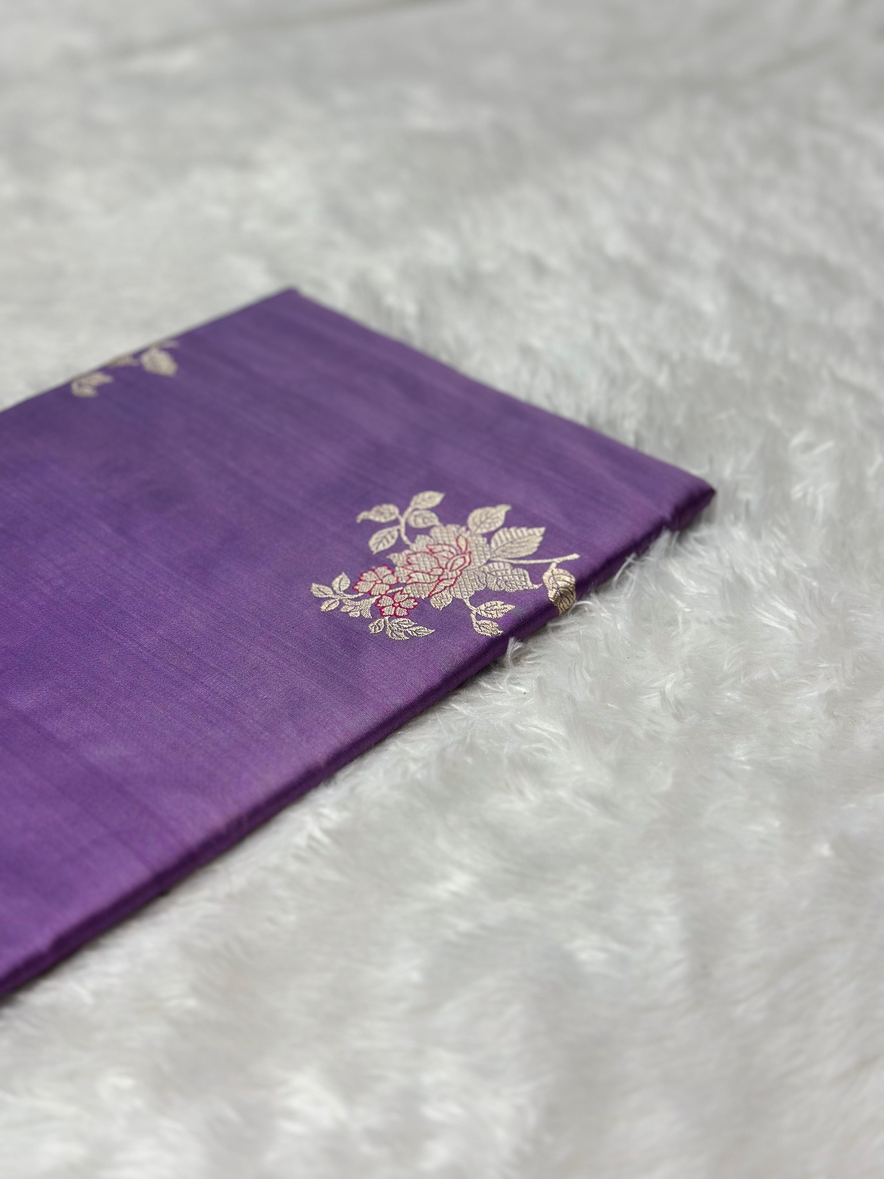 Dusty Lavender Pure Katan Silk Kadua Weave Banarasi Saree with Meenakari Buta