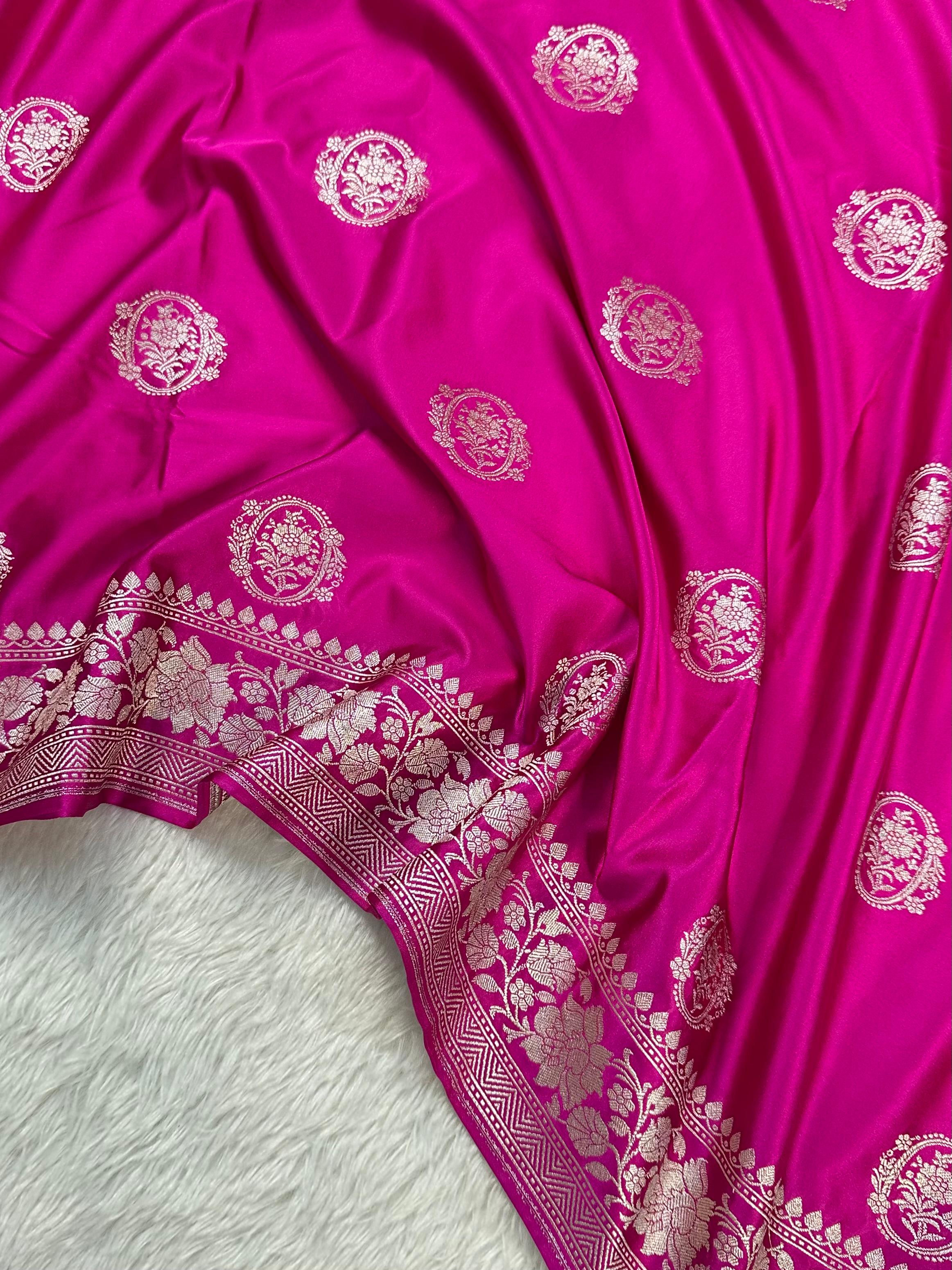 Rani   Boota   With   Floral   Border   Mashru   Silk   Saree