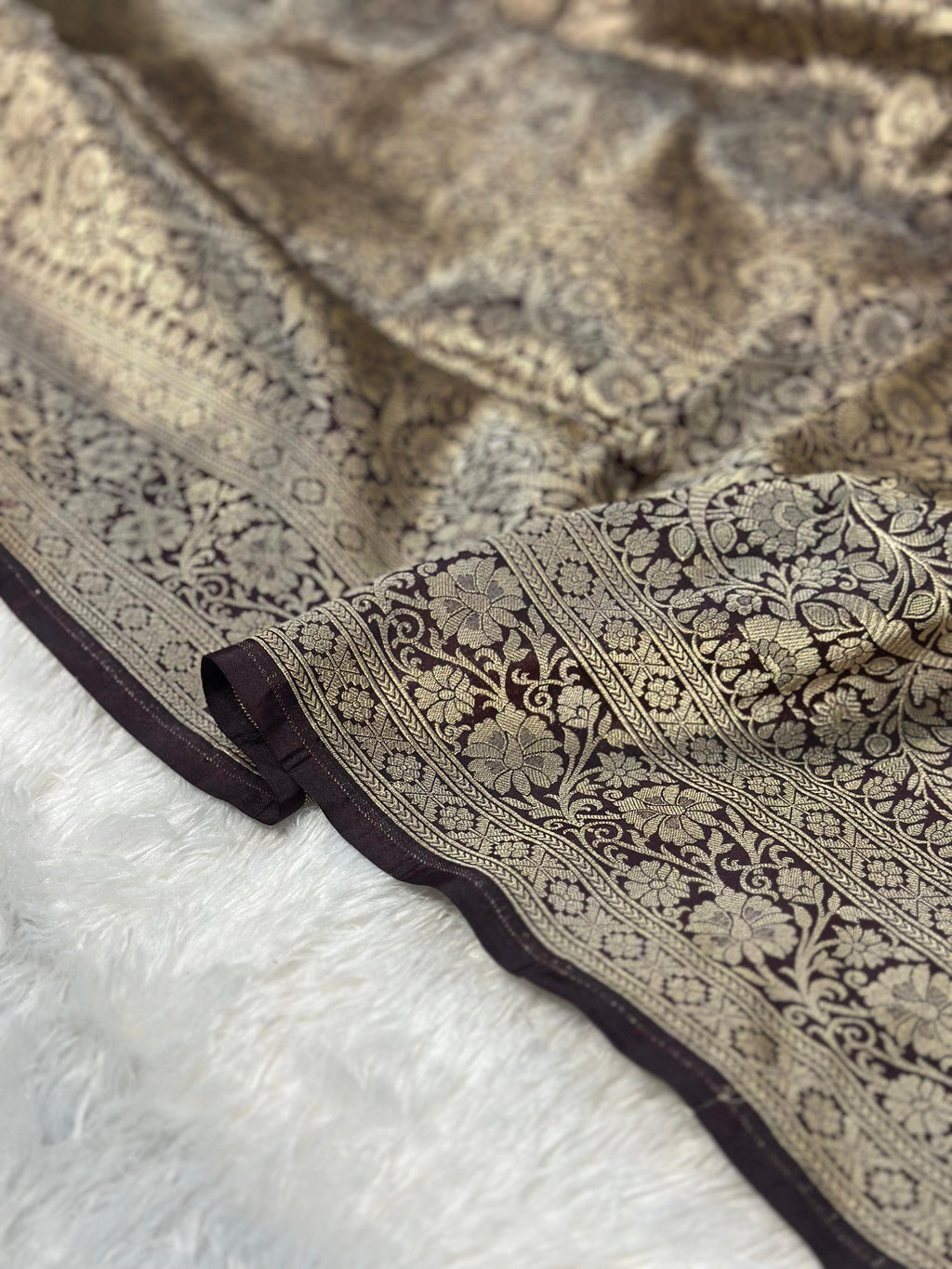Pure katan silk banarasi saree woven with golden zari in brocade pattern