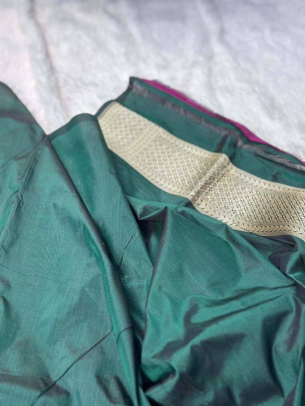 Pure Katan Silk Banarasi Saree Woven with Golden Zari in Rose buta pattern