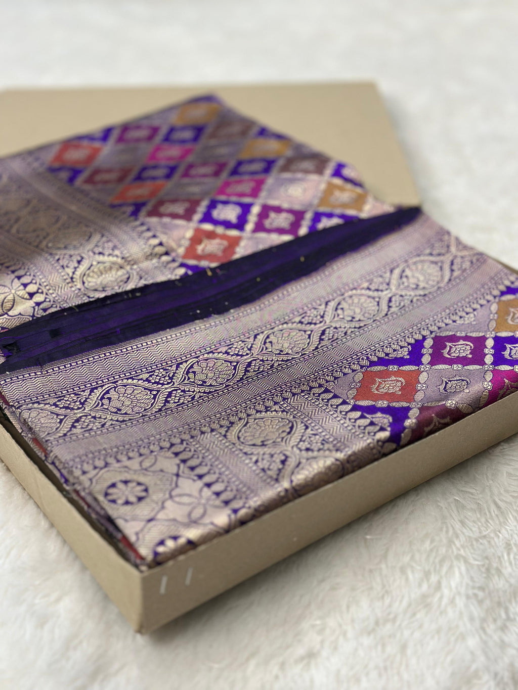 Pure Katan Silk Banarasi Saree Woven with Golden Zari in Geometric Rangkat Pattern