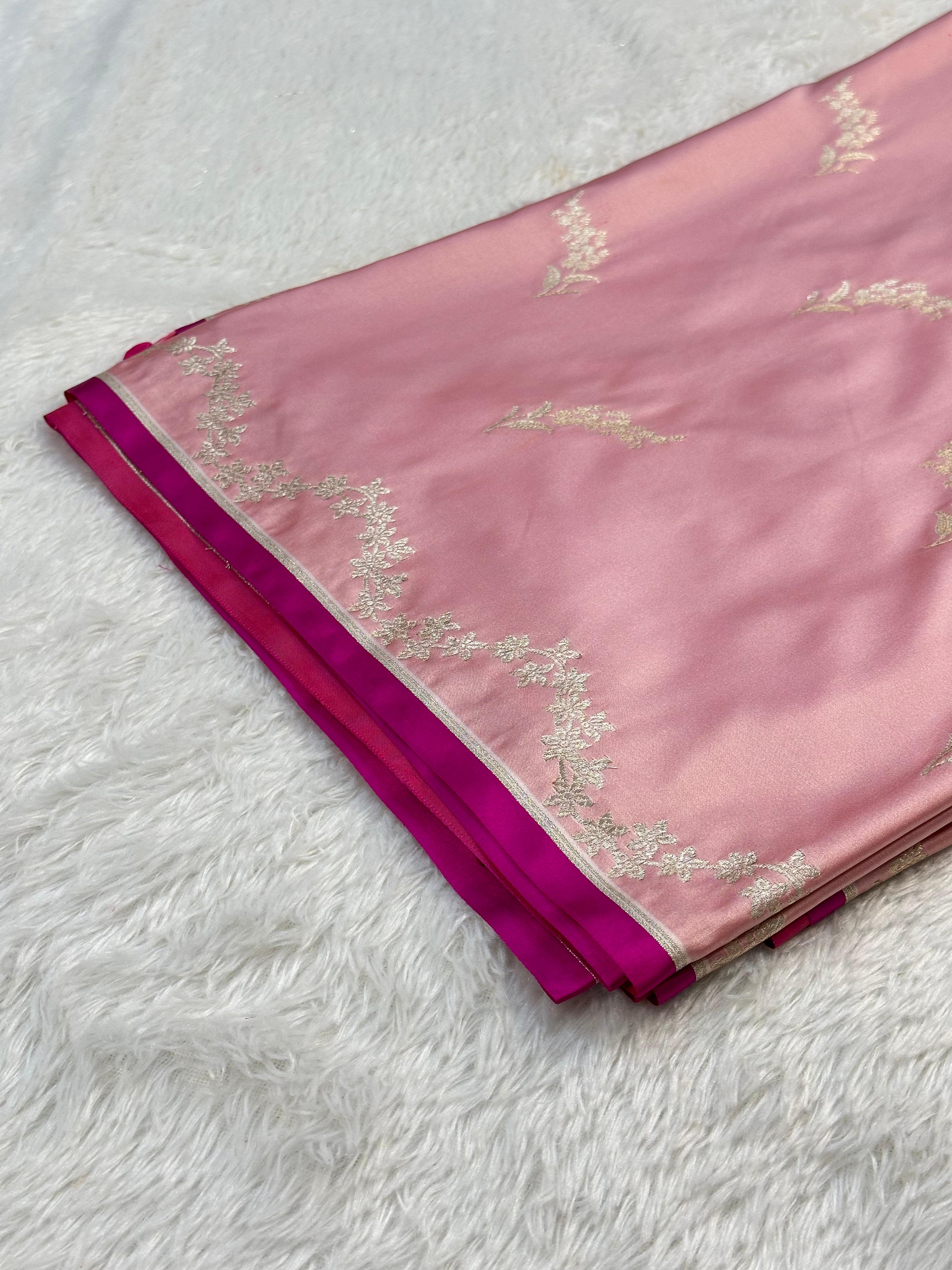 Mashru Silk Banarasi Saree Woven with Golden Zari in Buta Pattern