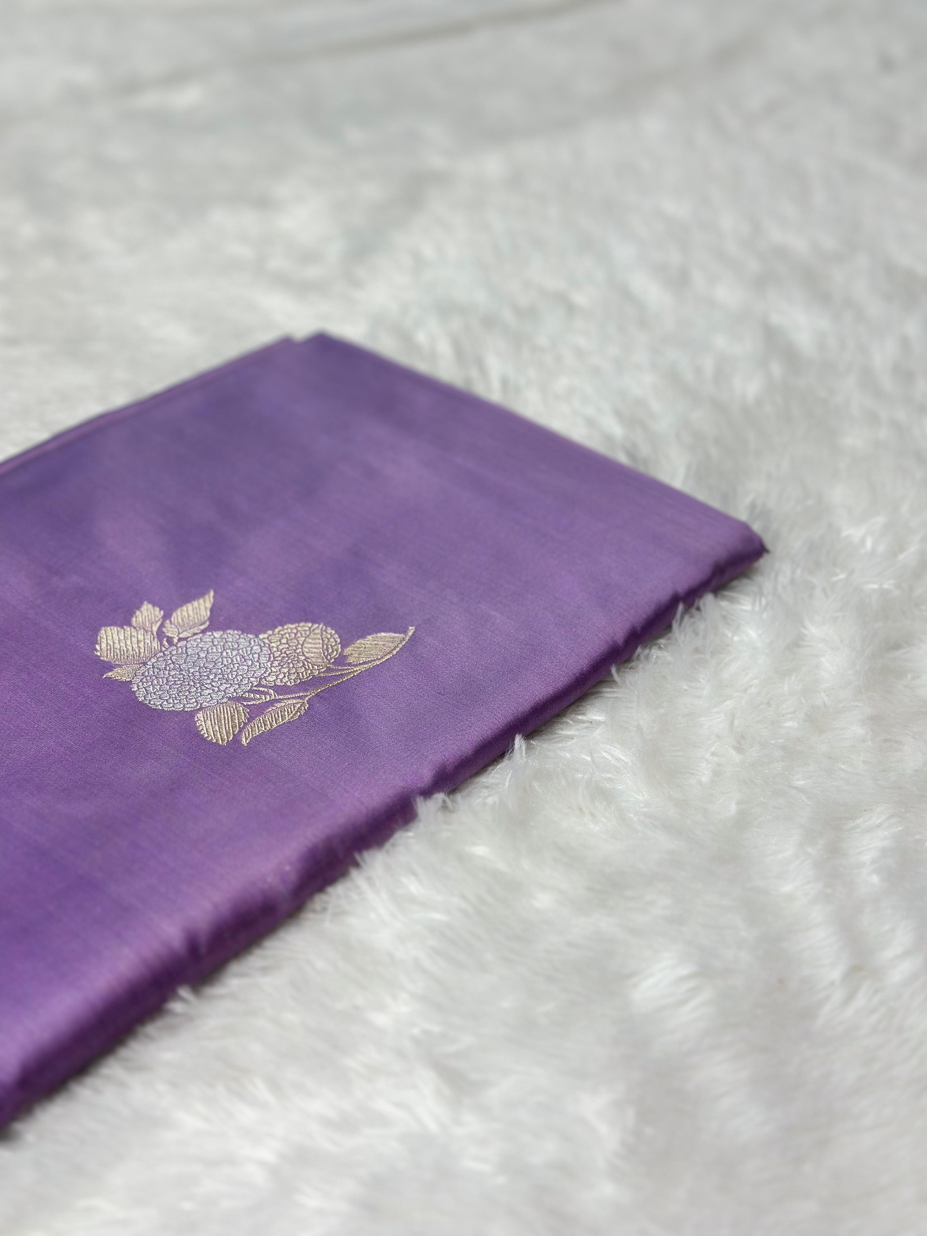 Dusty Lavender Pure Katan Silk Kadua Weave Banarasi Saree with Gold and Silver Buta