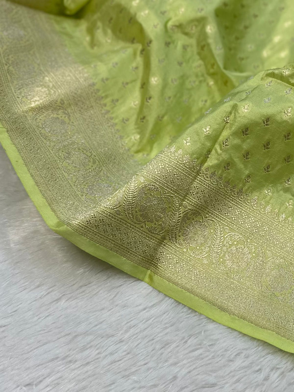 Pure Katan Silk Banarasi Saree Woven with Golden Zari in Buta Pattern