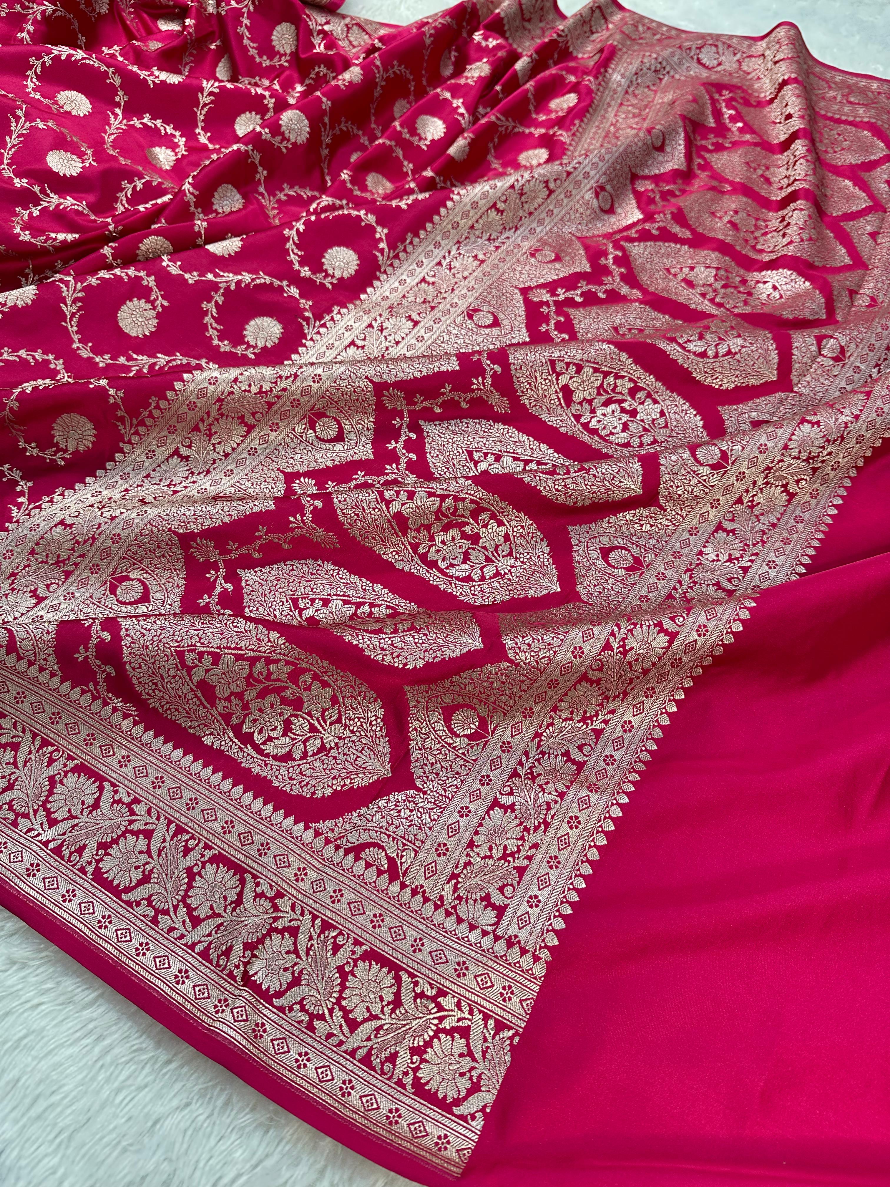 Pink  Shades   Banarasi   Jaal   Pattern  Mashru   Silk   Saree